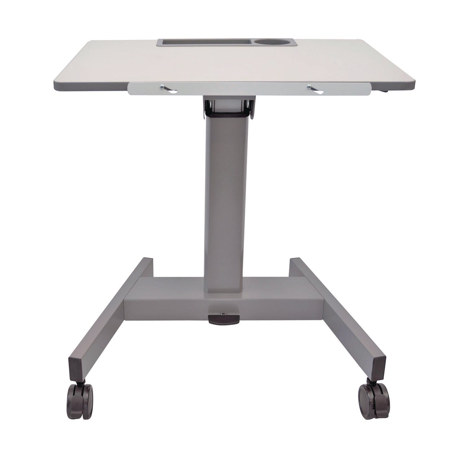 Luxor Pneumatic Adjustable Height Flip Top Student Desk, 27.5 x 19.5 x 26.25 to 42, White/Gray