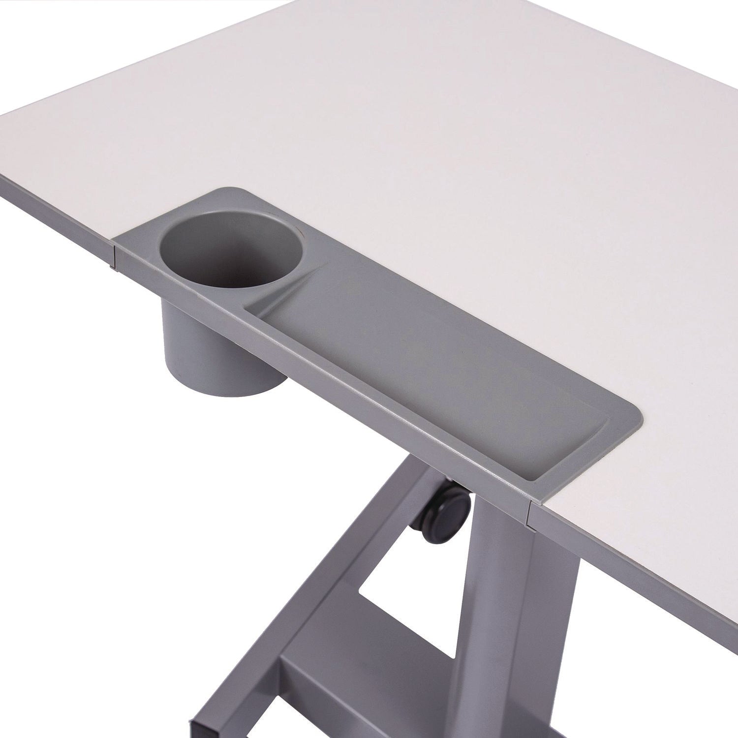 Luxor Pneumatic Adjustable Height Flip Top Student Desk, 27.5 x 19.5 x 26.25 to 42, White/Gray