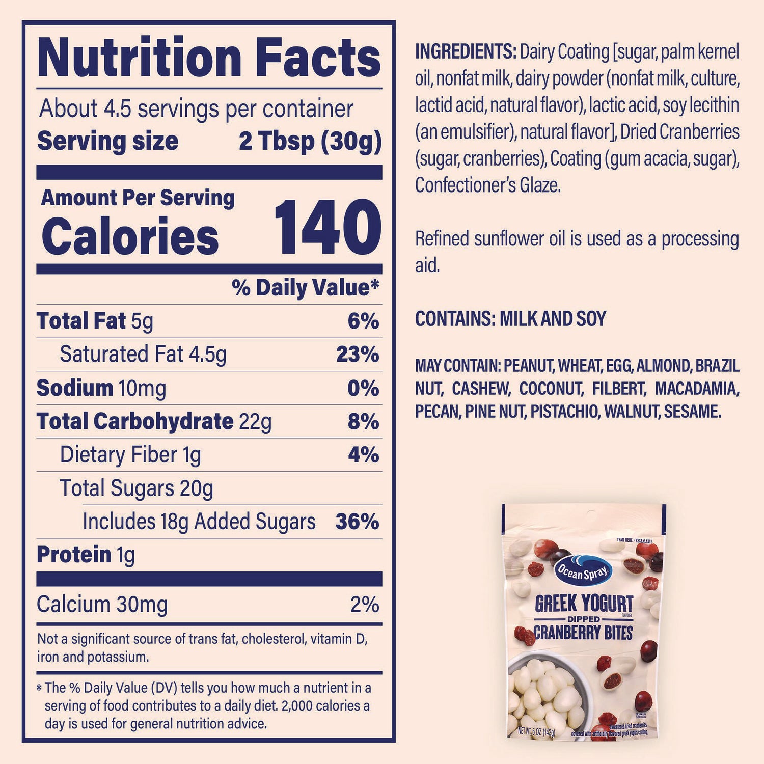 Greek Yogurt Dipped Cranberry Bites, Cranberry/Yogurt, 5 oz Bag, 12/Carton Ocean Spray® Flipcost