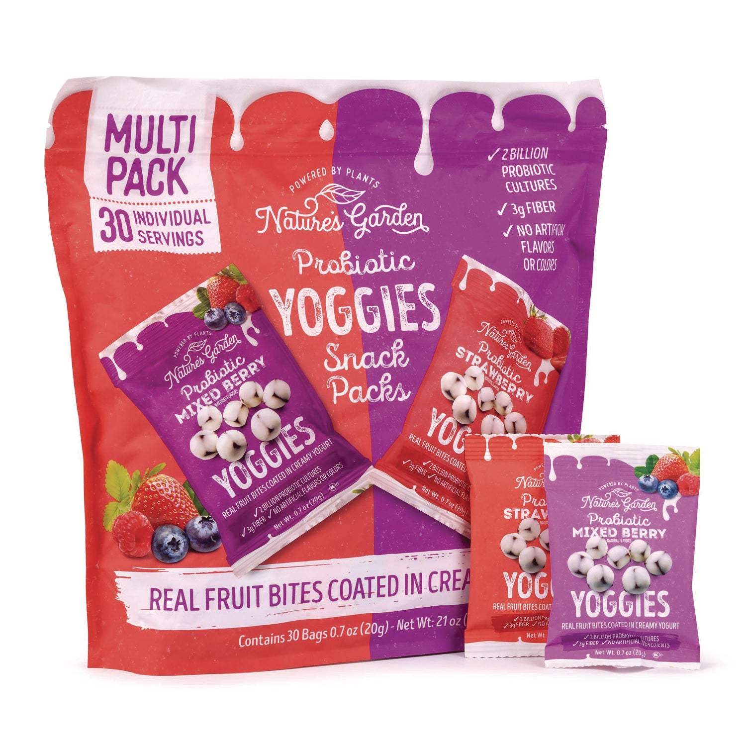 Probiotic Yoggies Variety Snack Pack, Assorted Flavors, 0.7 oz Bag, 30/Carton