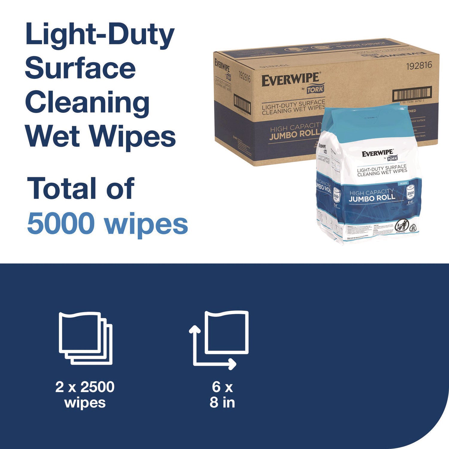 Light-Duty Surface Cleaning Wet Wipe, 1-Ply, 8 x 6, Unscented, White, 2,500 Sheets/Roll, 2 Rolls/Carton Tork® Flipcost