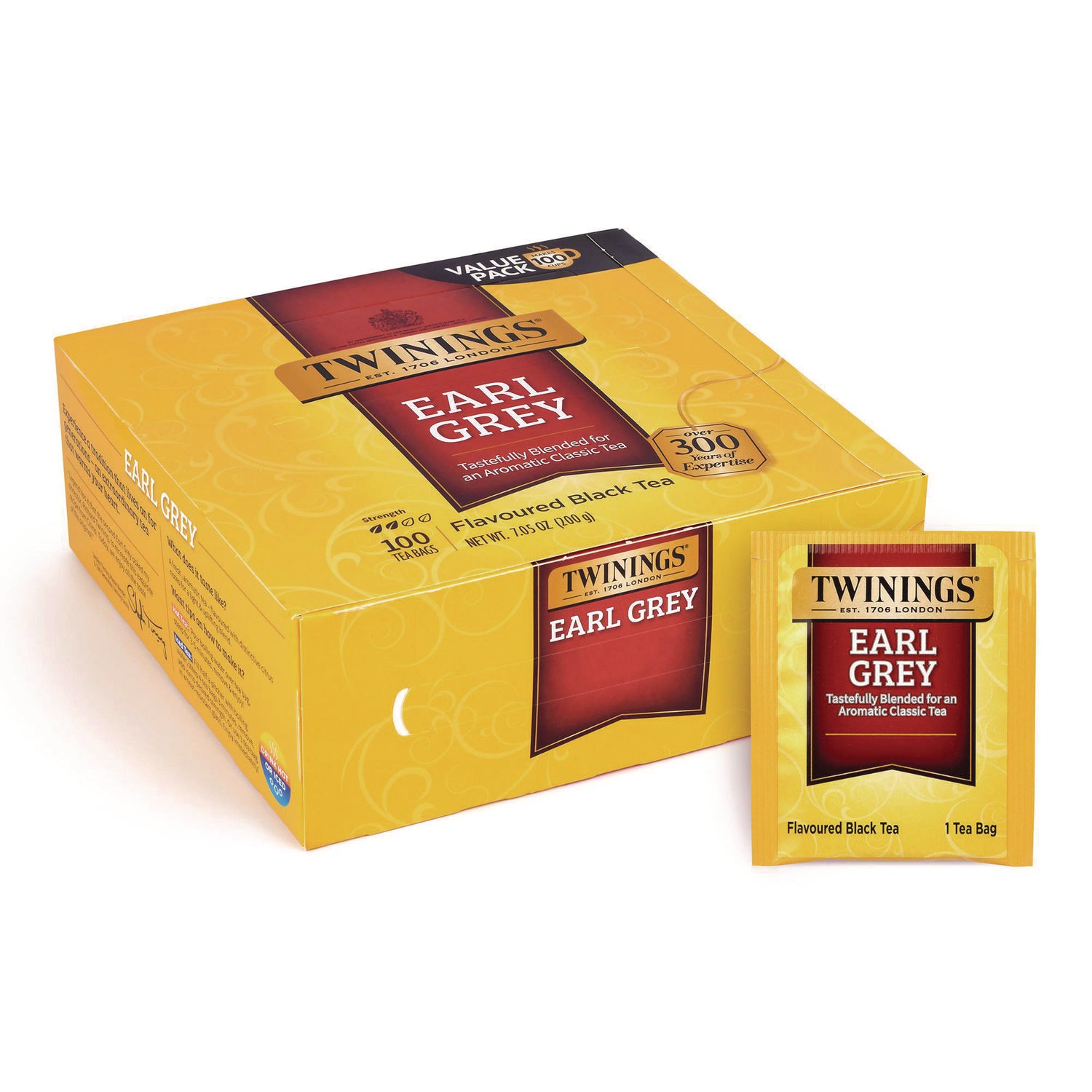 Tea Bags, Earl Grey, Individually Wrapped, 100/Carton