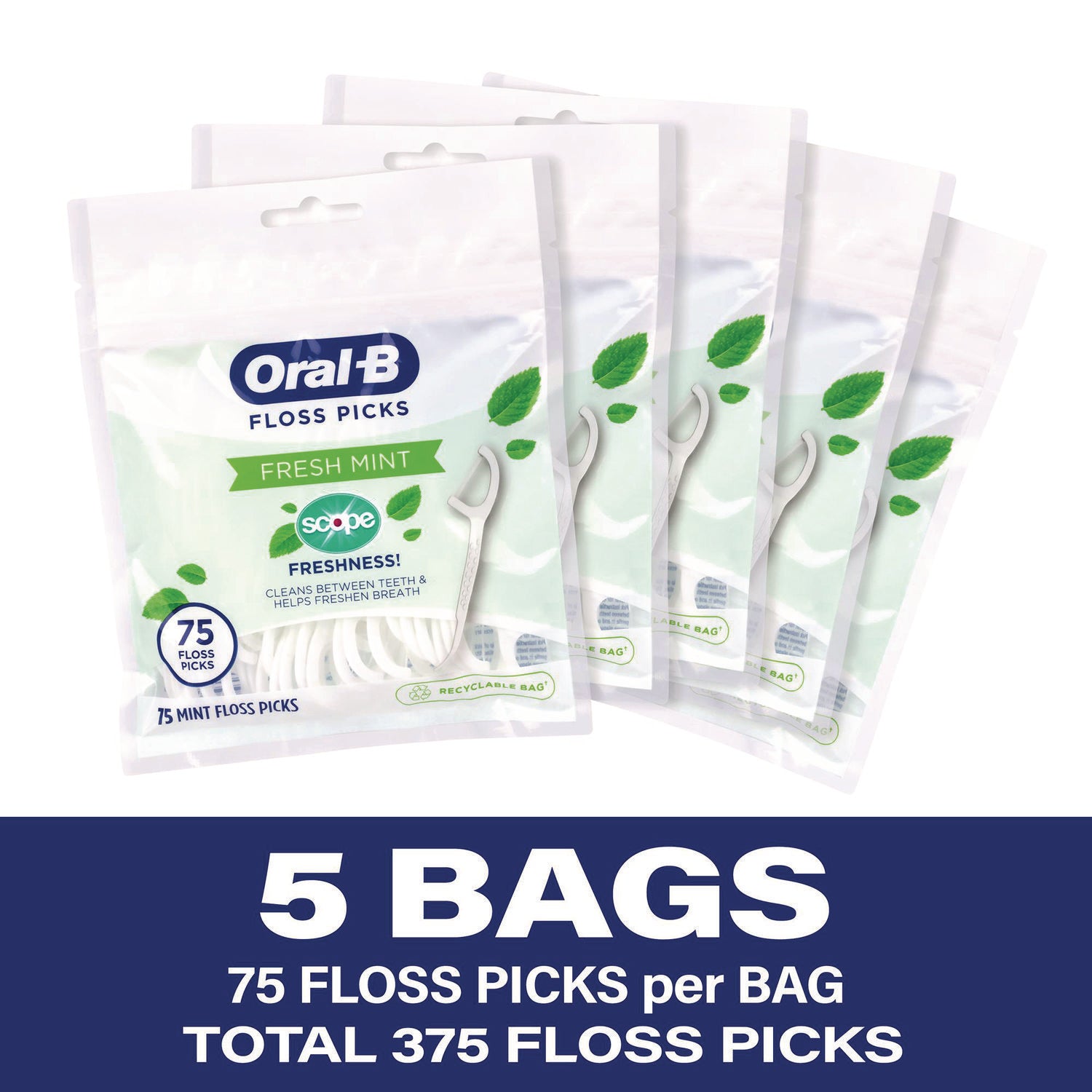 Burst of Scope Floss Picks, Fresh Mint, 75 Picks/Bag, 5 Bags/Carton Oral-B® Flipcost