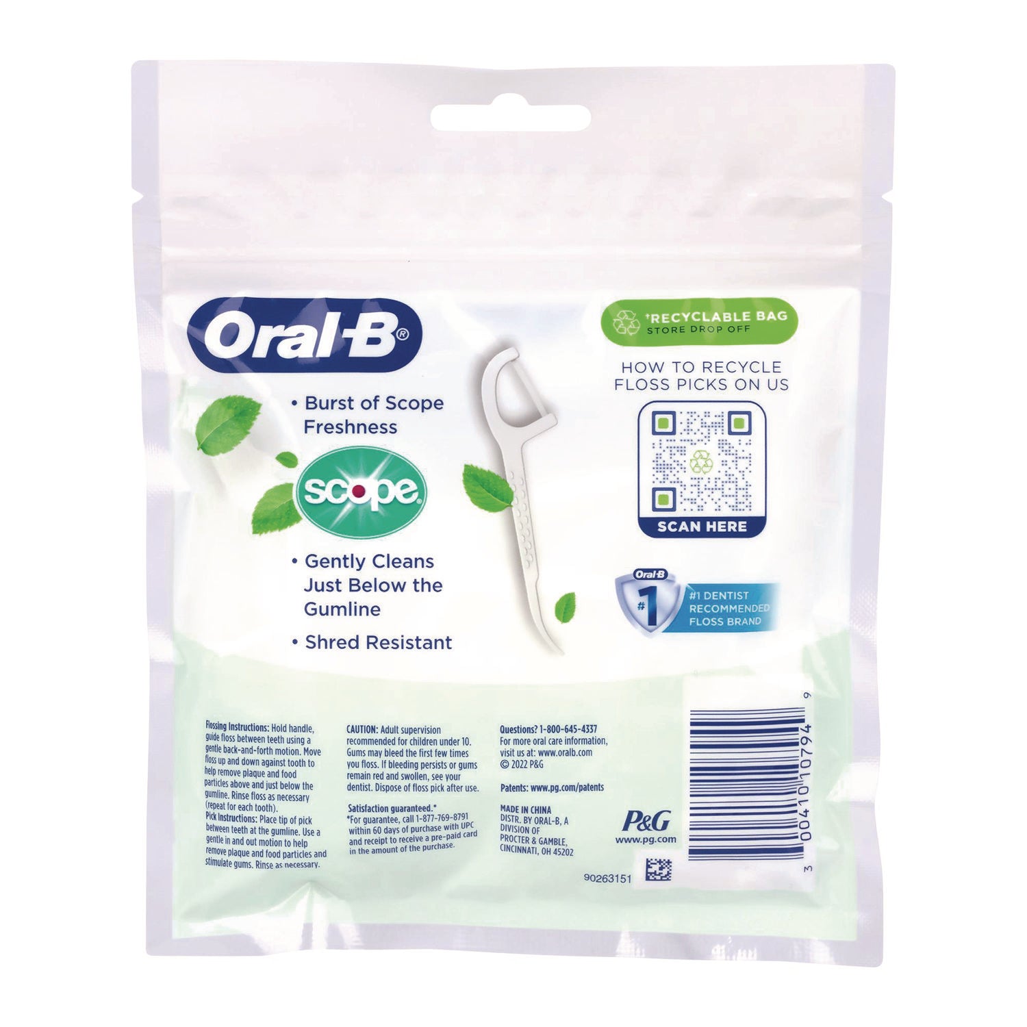 Burst of Scope Floss Picks, Fresh Mint, 75 Picks/Bag, 5 Bags/Carton Oral-B® Flipcost