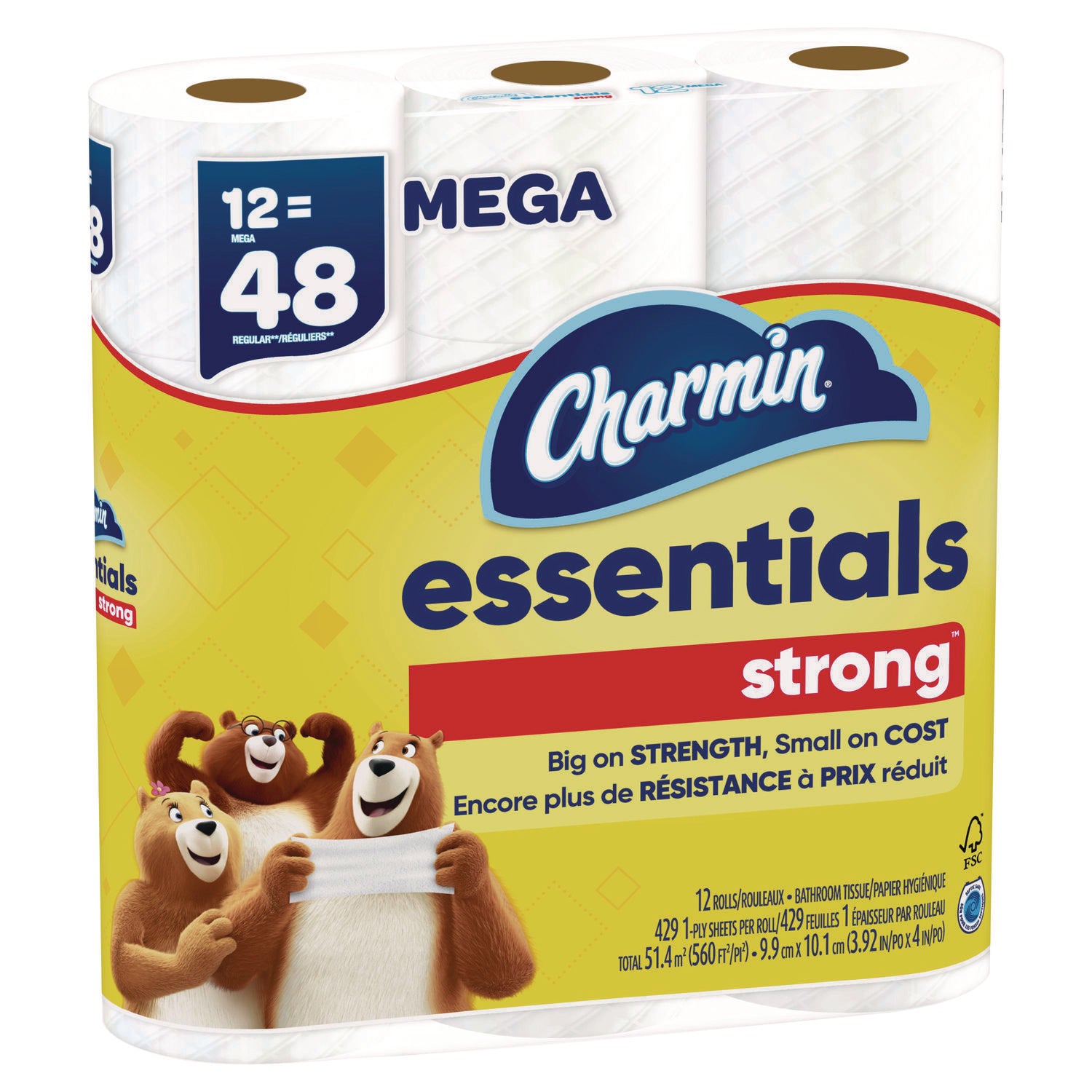 Essentials Strong Bathroom Tissue, Septic Safe, 1-Ply, White, 429/Roll, 12 Rolls/Pack Charmin® Flipcost