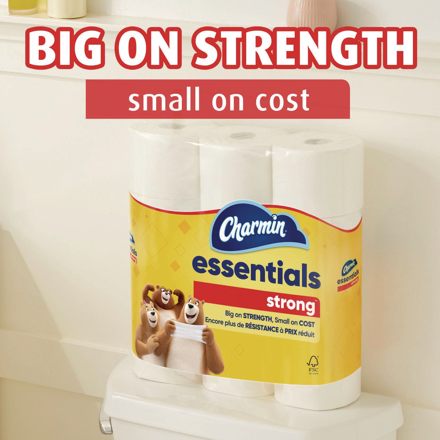 Essentials Strong Bathroom Tissue, Septic Safe, 1-Ply, White, 429/Roll, 12 Rolls/Pack Charmin® Flipcost