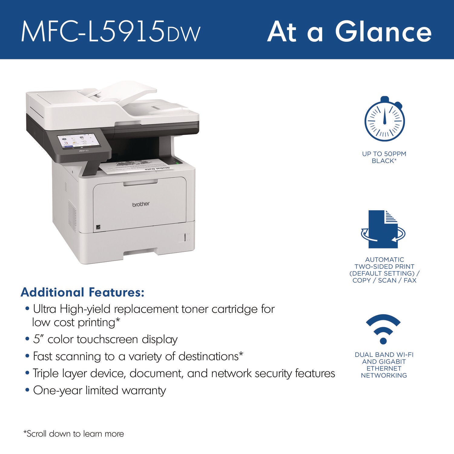 MFC-L5915DW Business Monochrome AIO Laser Printer, Copy/Fax/Print/Scan Brother Flipcost