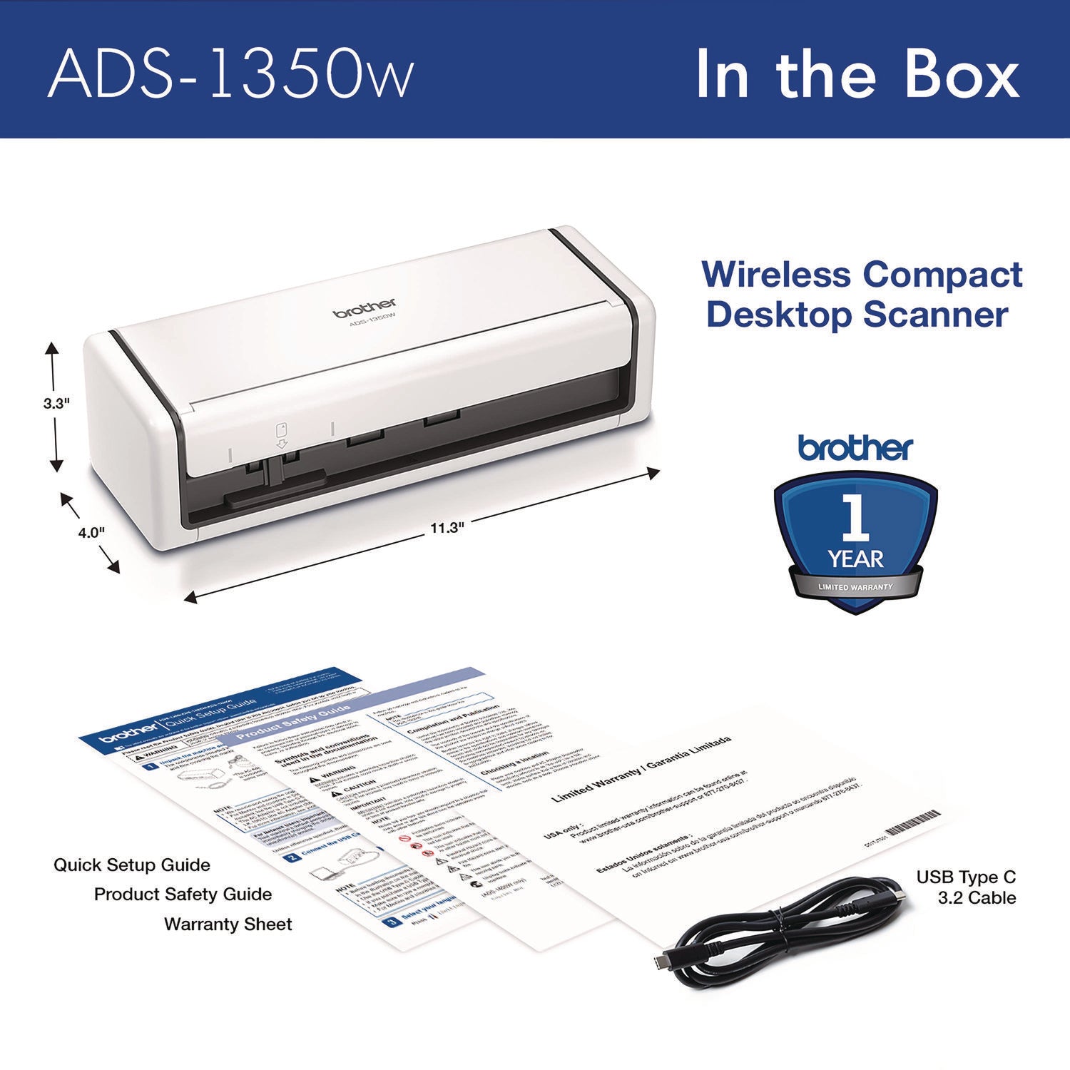 ADS-1350W Compact Desktop Scanner, 600 dpi x 600 dpi Optical Resolution, 20-Sheet Duplex Auto Document Feeder Brother Flipcost