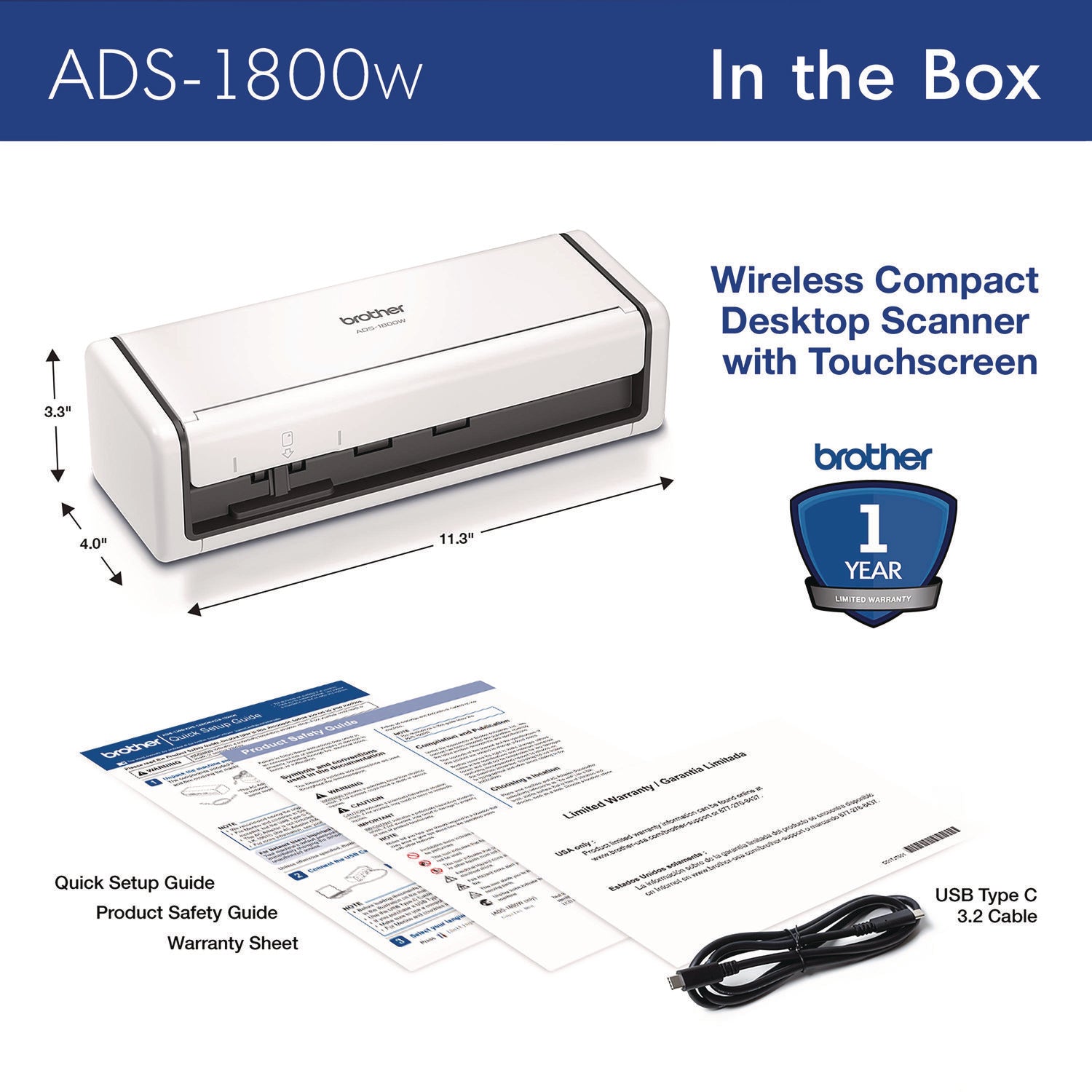 ADS-1800W Compact Desktop Scanner, 600 dpi x 600 dpi Optical Resolution, 20-Sheet Duplex Auto Document Feeder Brother Flipcost