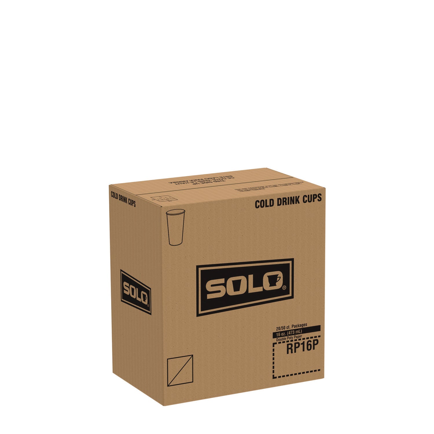 SOLO® Double Sided Poly (DSP) Paper Cold Cups, 16 oz, White, 50 Cups/Sleeve, 20 Sleeves/Carton