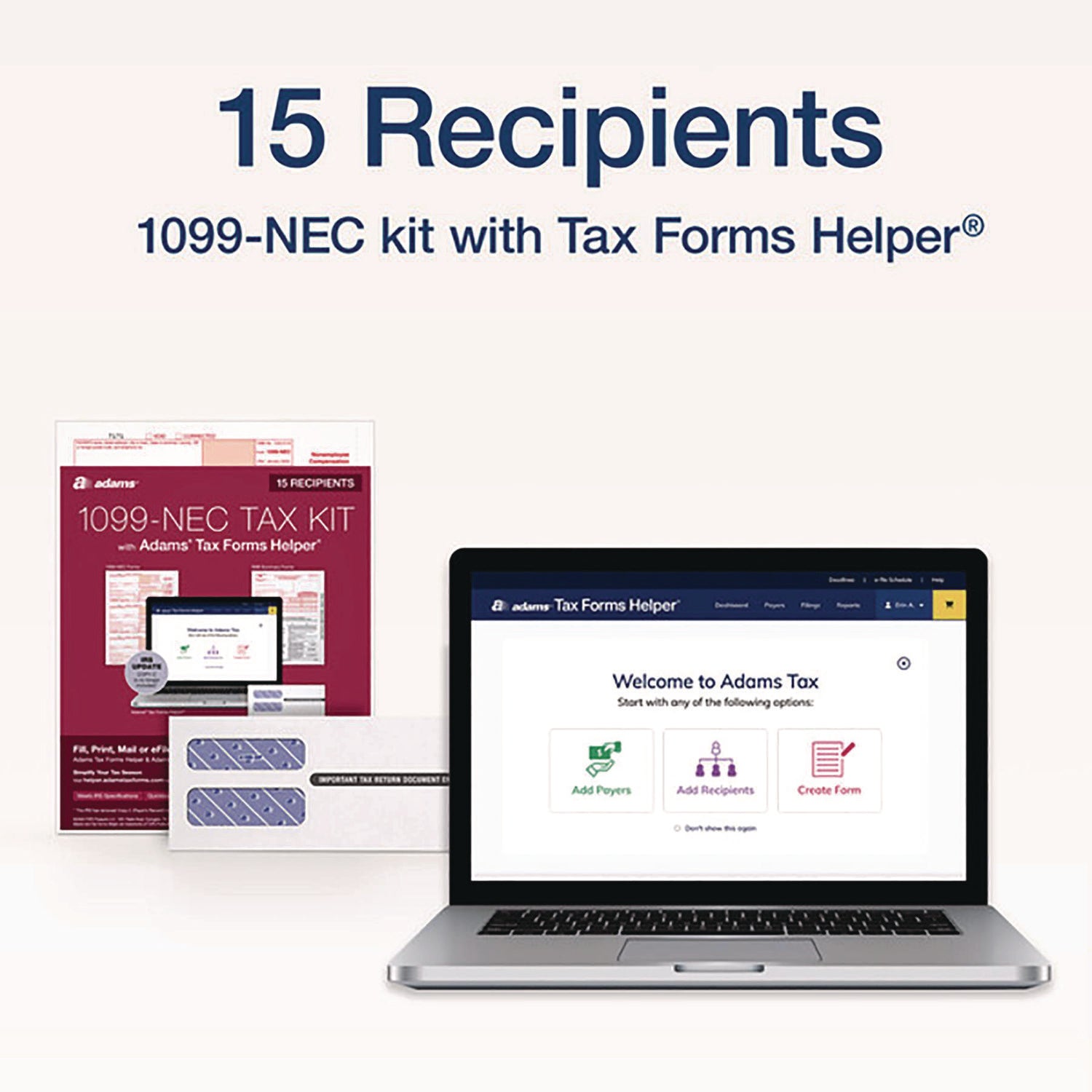 Adams® 4-Part 1099-NEC Tax Form Kit with Security Envelopes and Tax Forms Helper, 2024, 8.5 x 3.66, 3 Forms/Sheet, 15 Forms Total