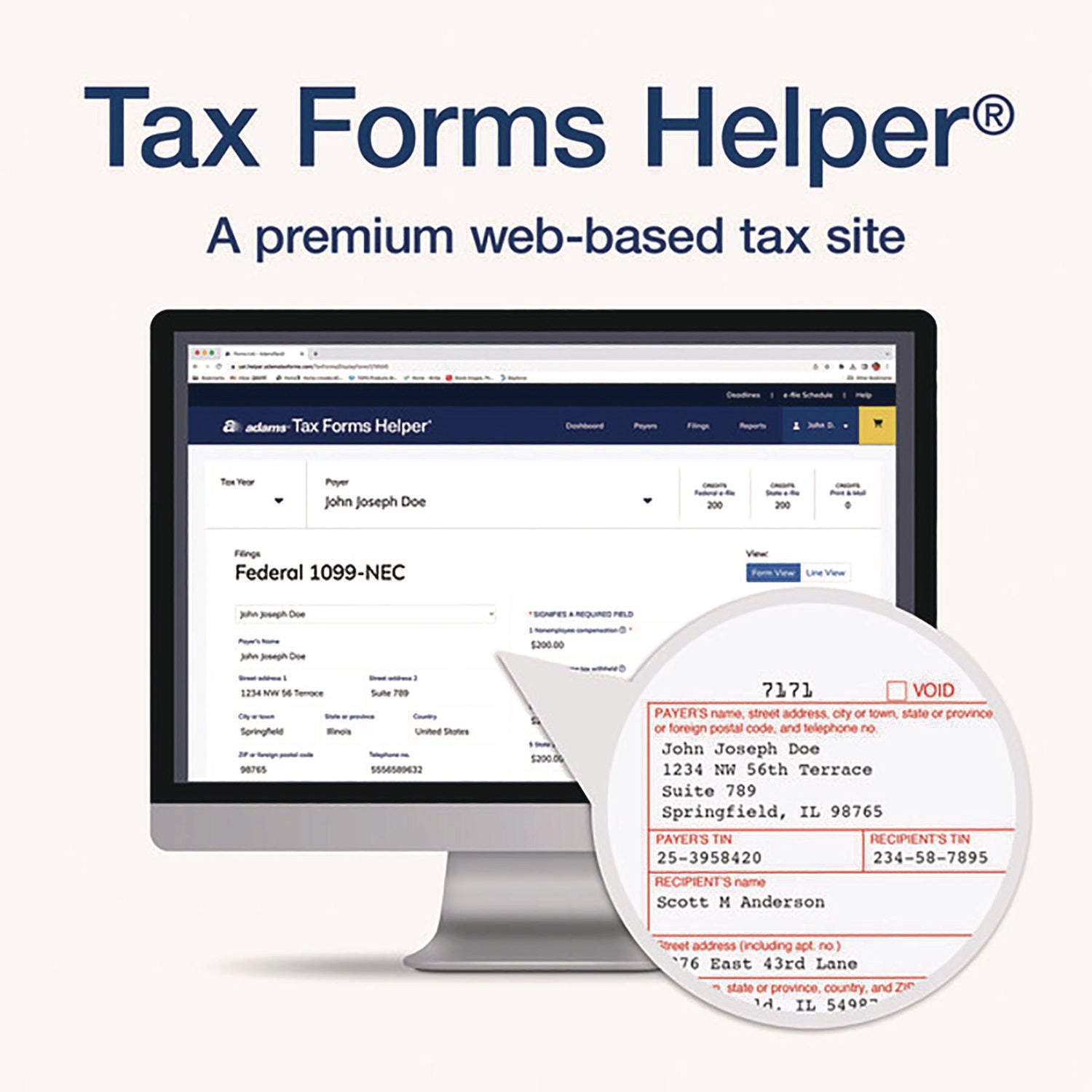 Adams® 4-Part 1099-NEC Tax Form Kit with Security Envelopes and Tax Forms Helper, 2024, 8.5 x 3.66, 3 Forms/Sheet, 15 Forms Total