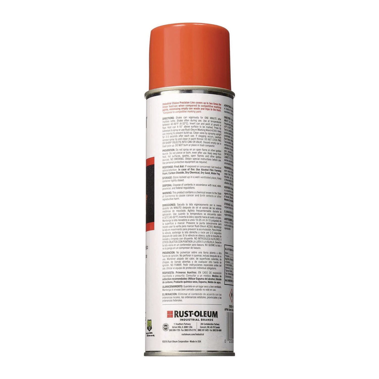 Rust-Oleum® Industrial Choice Precision Line Marking Paint, Flat/Matte Orange, 20 oz Aerosol Can, 12/Carton