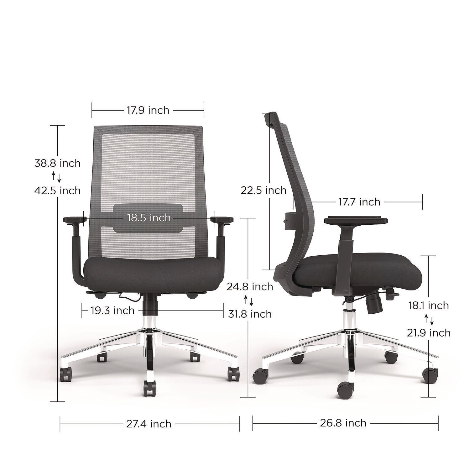 Ashdale Ergonomic Fabric Swivel Task Chair, Supports Up to 275 lb, 18.15 to 21.89 Seat Height, Black Seat/Back, Black Base Alera® Flipcost