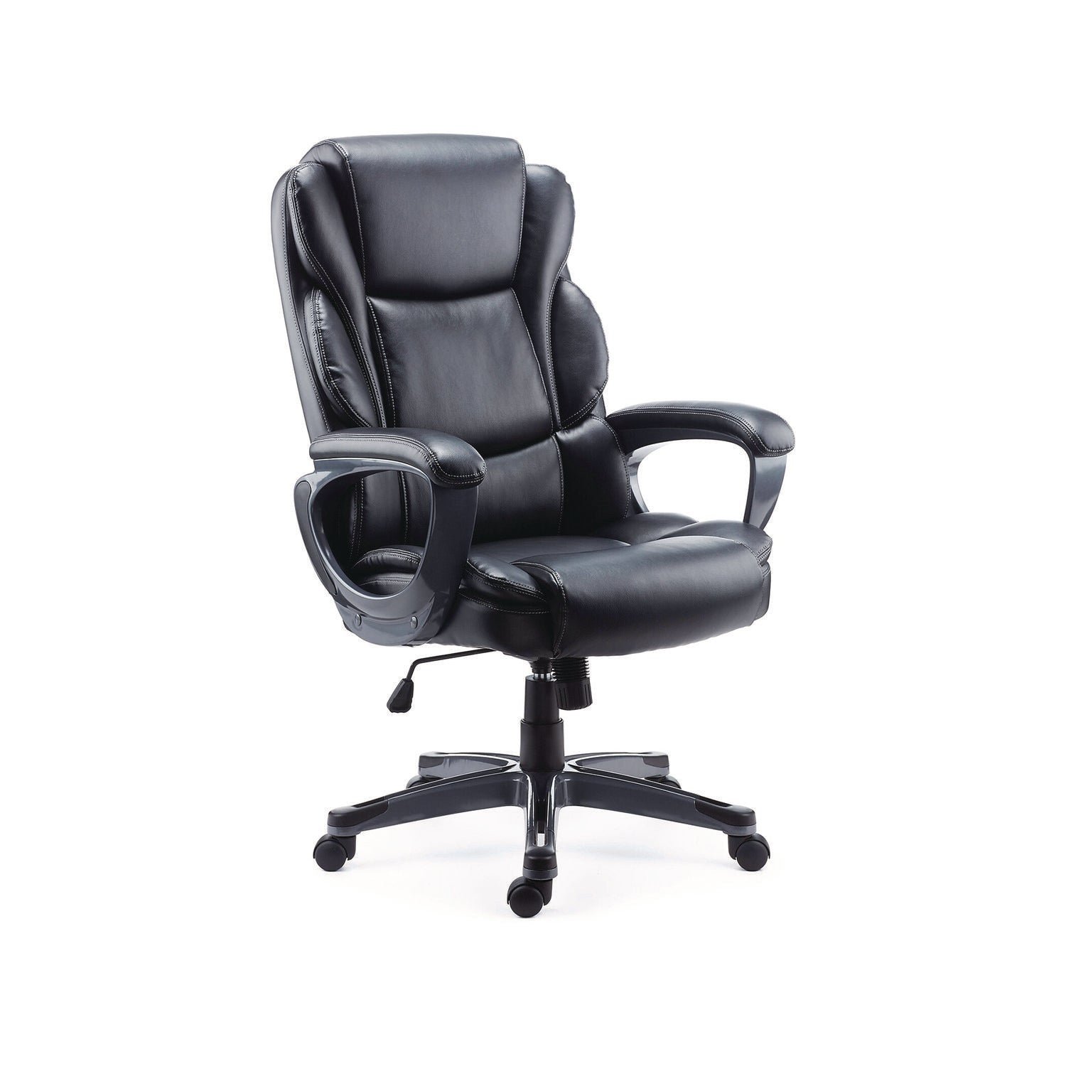 Kirkdale Bonded Leather Manager Chair, Supports Up to 275 lb, 16.18 to 22.76 Seat Height, Black Seat/Back, Black Base