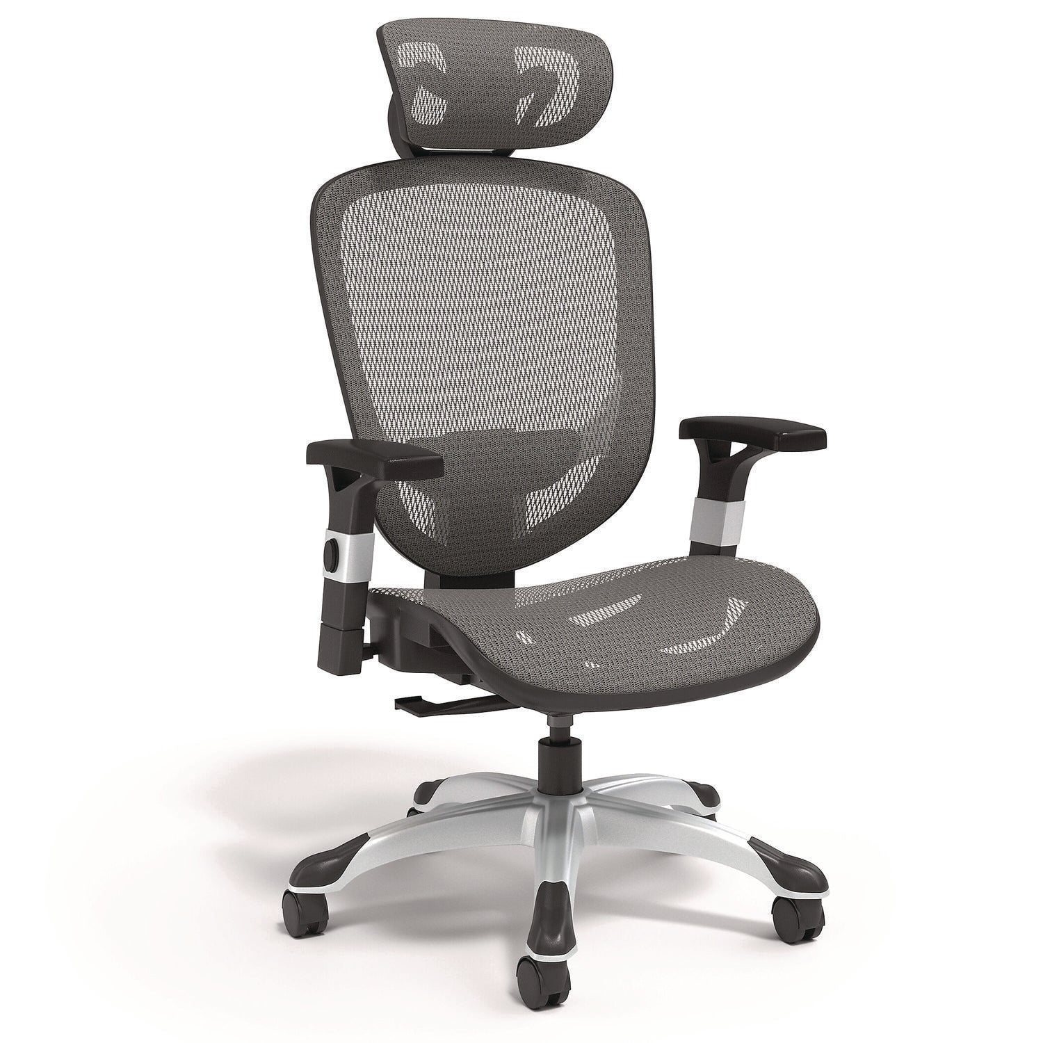 Minerva Ergonomic Mesh Swivel Task Chair, Supports Up to 275 lb, 17.24 to 20.98 Seat Height, Gray Seat, Gray Back, Black Base