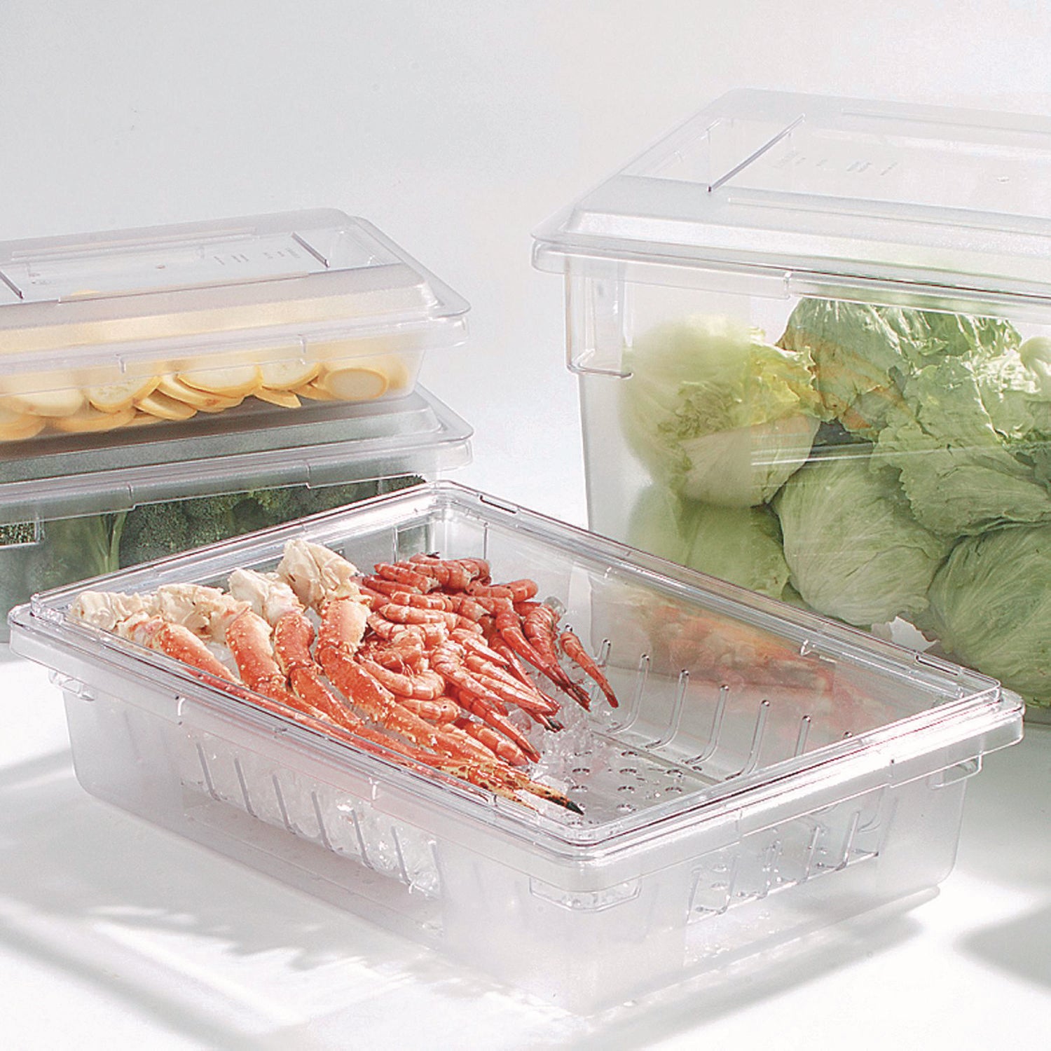 StorPlus Polycarbonate Food Storage Container, 8.5 gal, 18" x 26" x 6", Clear Plastic Carlisle Flipcost