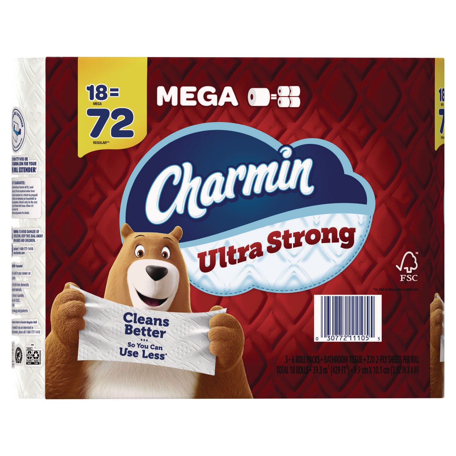 Ultra Strong Bathroom Tissue, Septic Safe, 2-Ply, White, 220 Sheet/Roll, 18/Pack Charmin® Flipcost