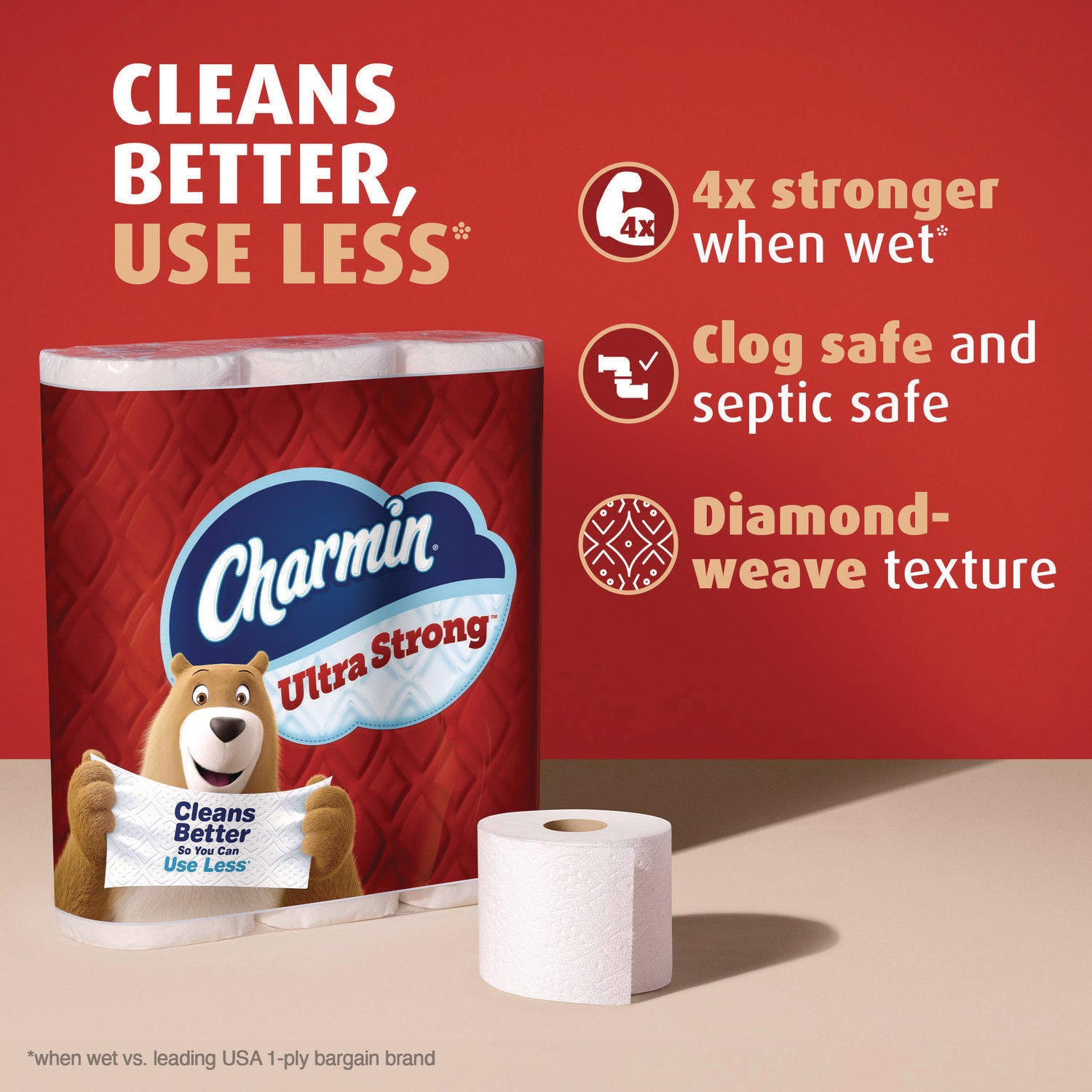 Ultra Strong Bathroom Tissue, Septic Safe, 2-Ply, White, 220 Sheet/Roll, 18/Pack Charmin® Flipcost