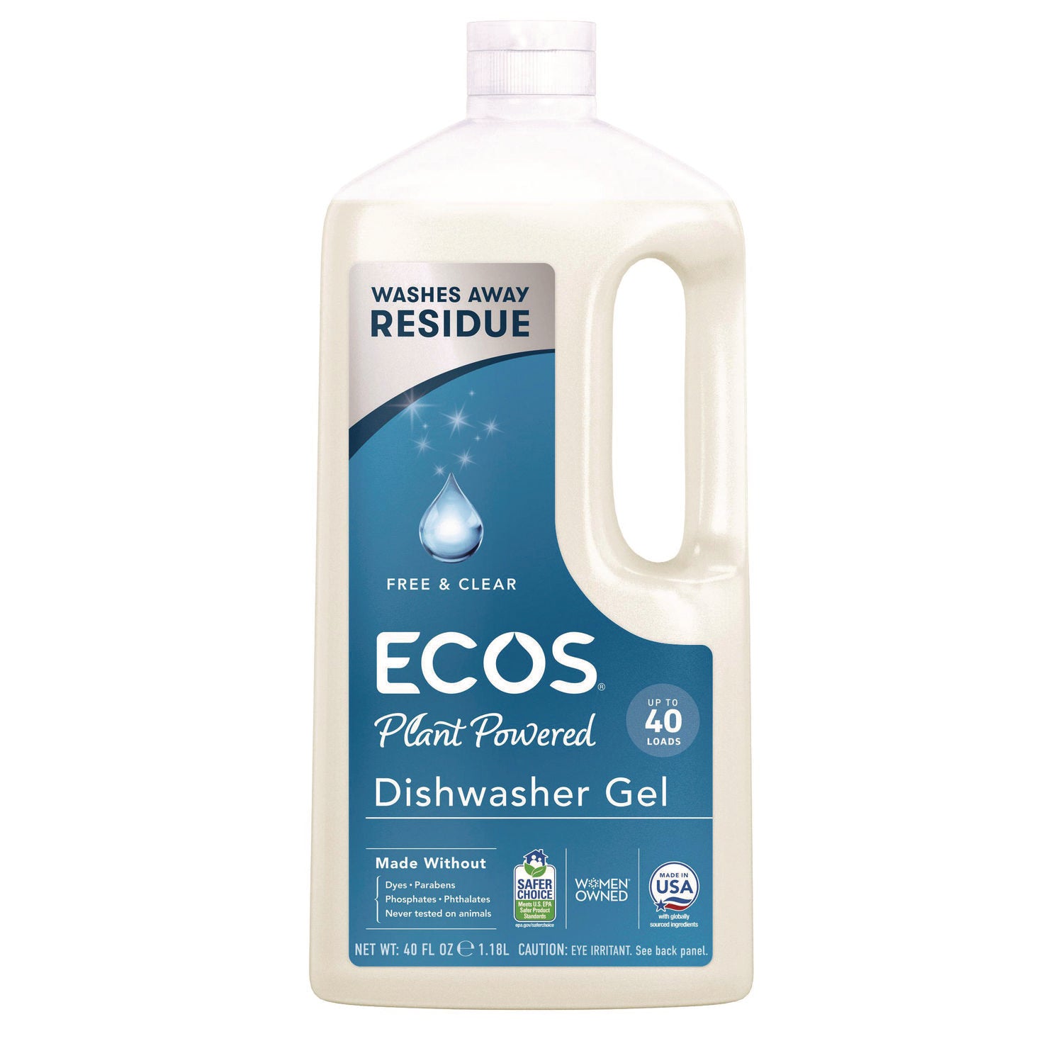 ECOS® PRO Automatic Dishwasher Gel, Free and Clear, 40 oz Bottle, 8/Carton