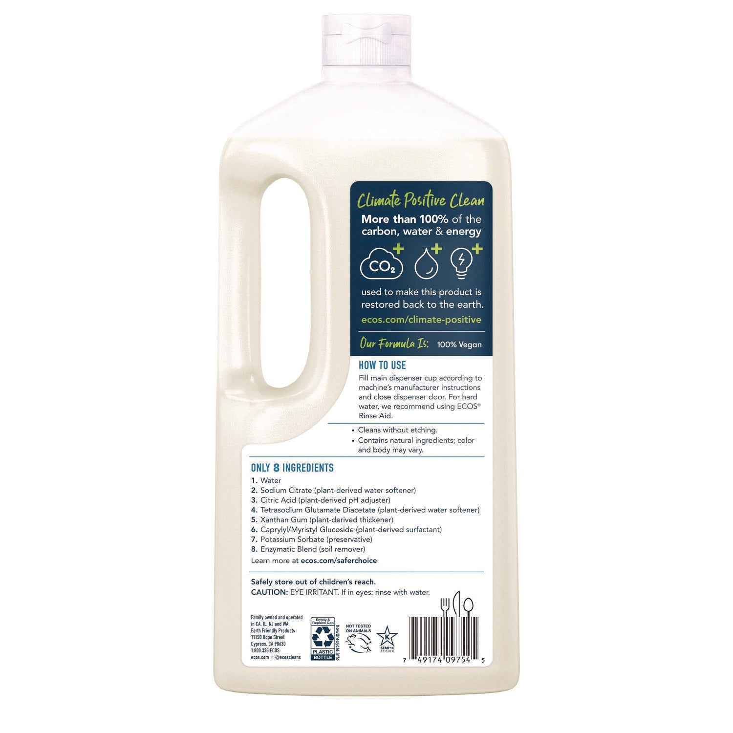 ECOS® PRO Automatic Dishwasher Gel, Free and Clear, 40 oz Bottle, 8/Carton