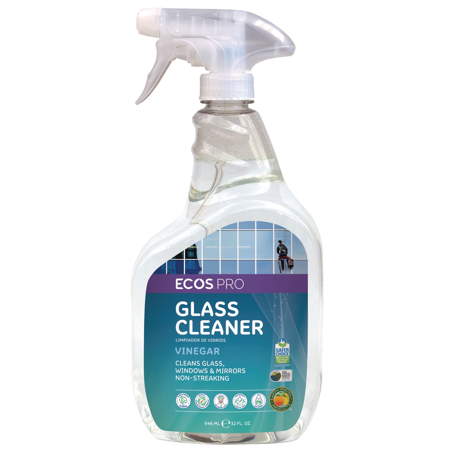 ECOS® PRO Glass Cleaner, Vinegar Scent, 32 oz Spray Bottle, 6/Carton