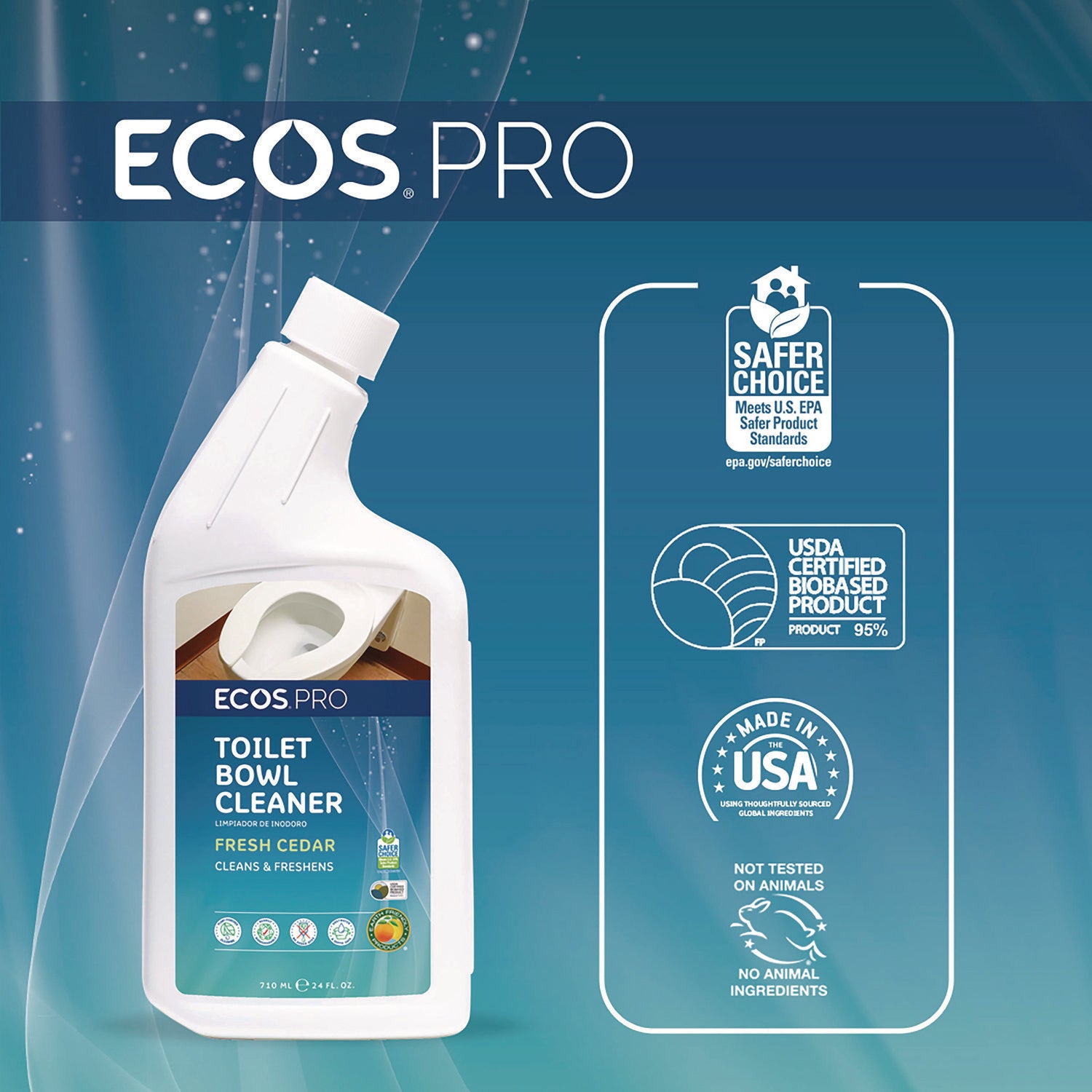 ECOS® PRO Toilet Bowl Cleaner, Fresh Cedar Scent, 24 oz Squeeze Bottle, 6/Carton