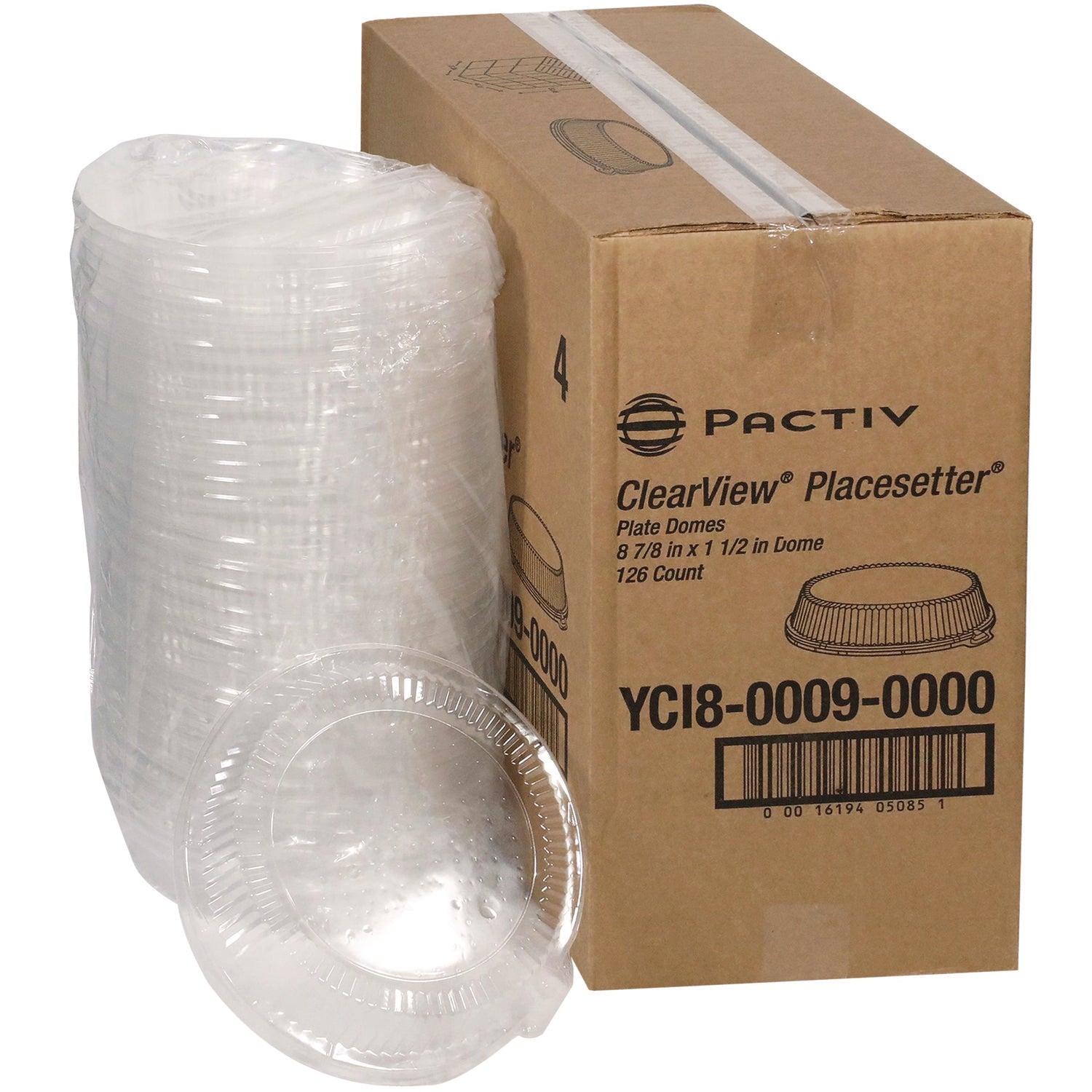 Pactiv Evergreen ClearView Dome-Style Lid with Tabs, 8.75" Diameter x 0.8" h, Clear, Plastic, 126/Carton