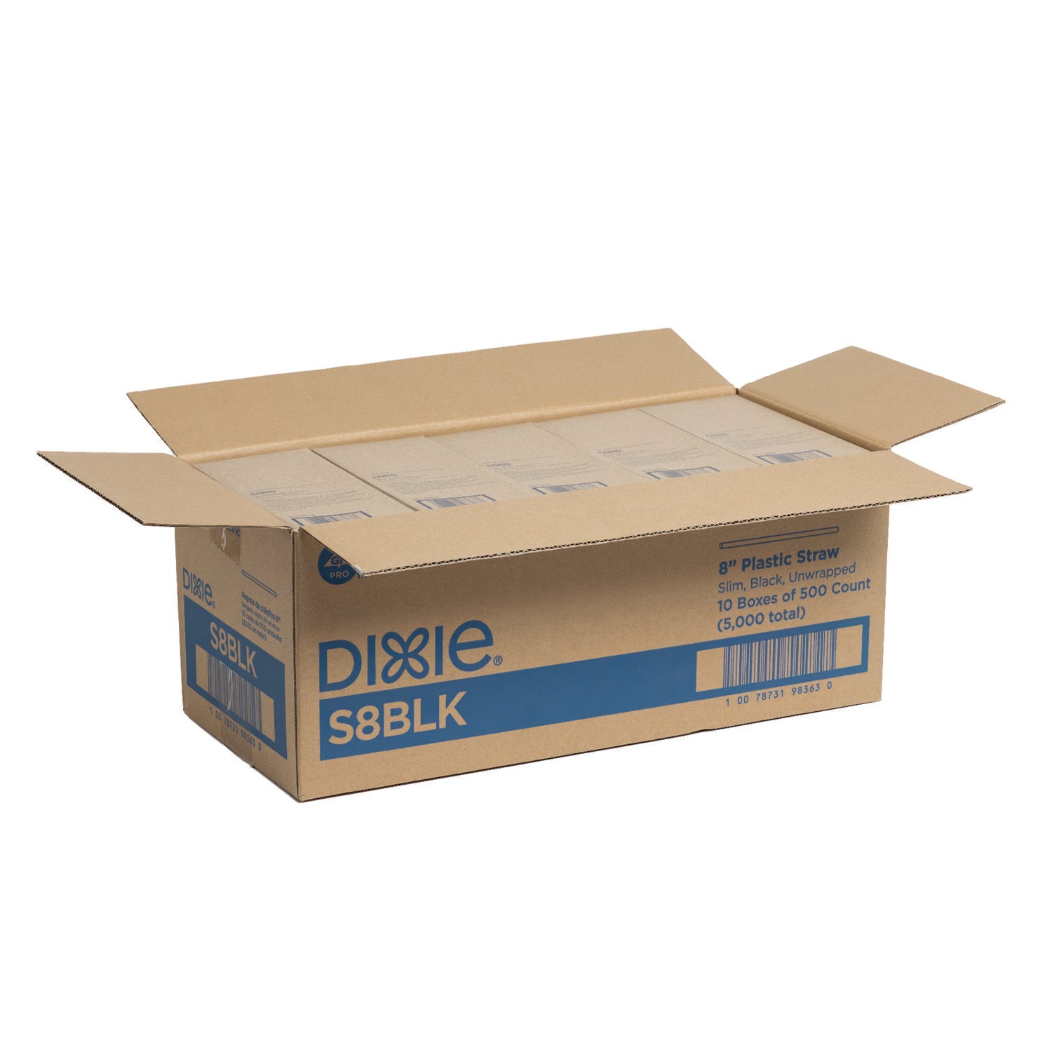 Slim Unwrapped Plastic Straws, 8", Plastic, Black 500/Box, 10 Boxes/Carton Dixie® Flipcost