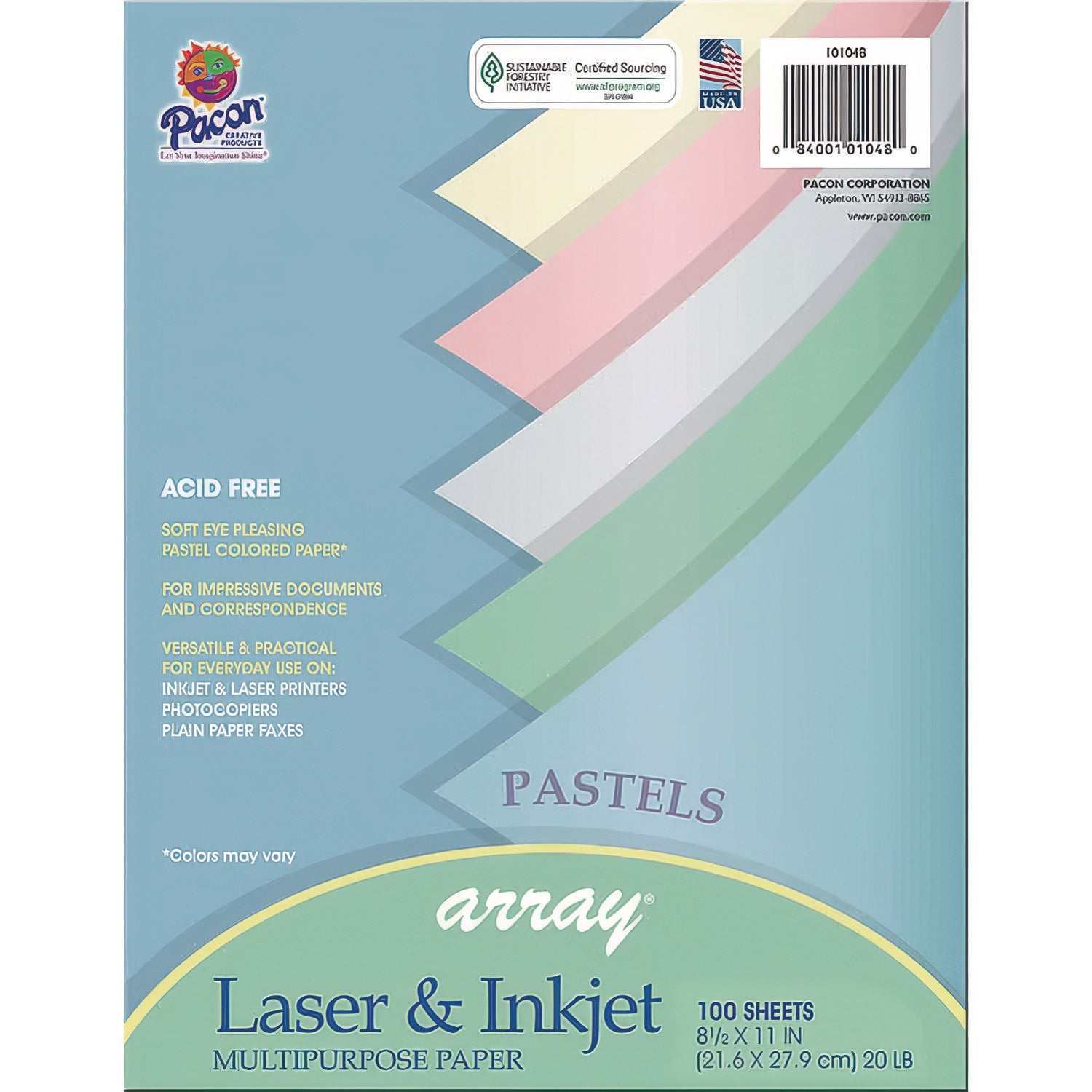 Array Colored Bond Paper, 20 lb Bond Weight, 8.5 x 11, Assorted Pastel Colors, 100/Pack