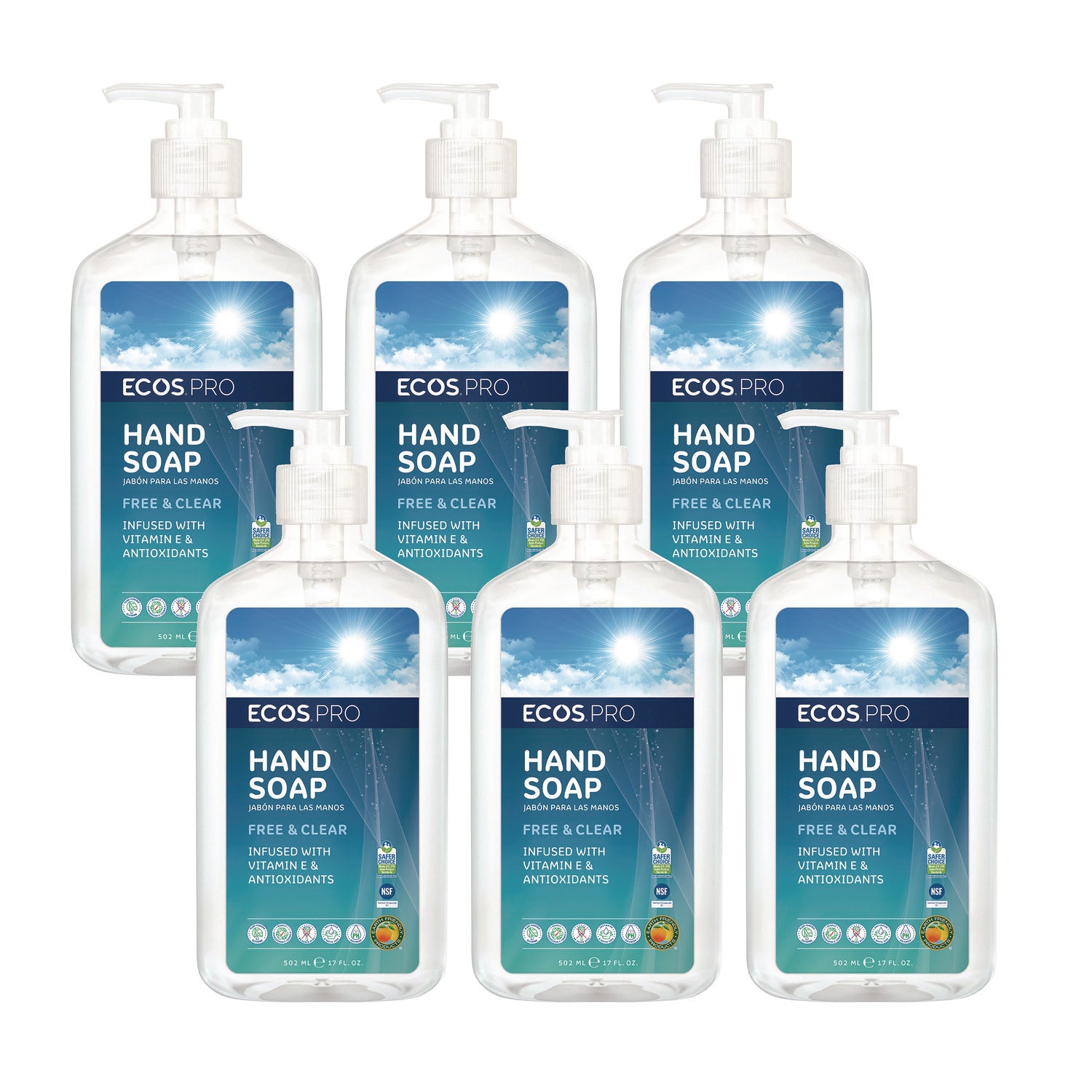 ECOS® PRO Liquid Hand Soap, Free and Clear, 17 oz, 6/Carton