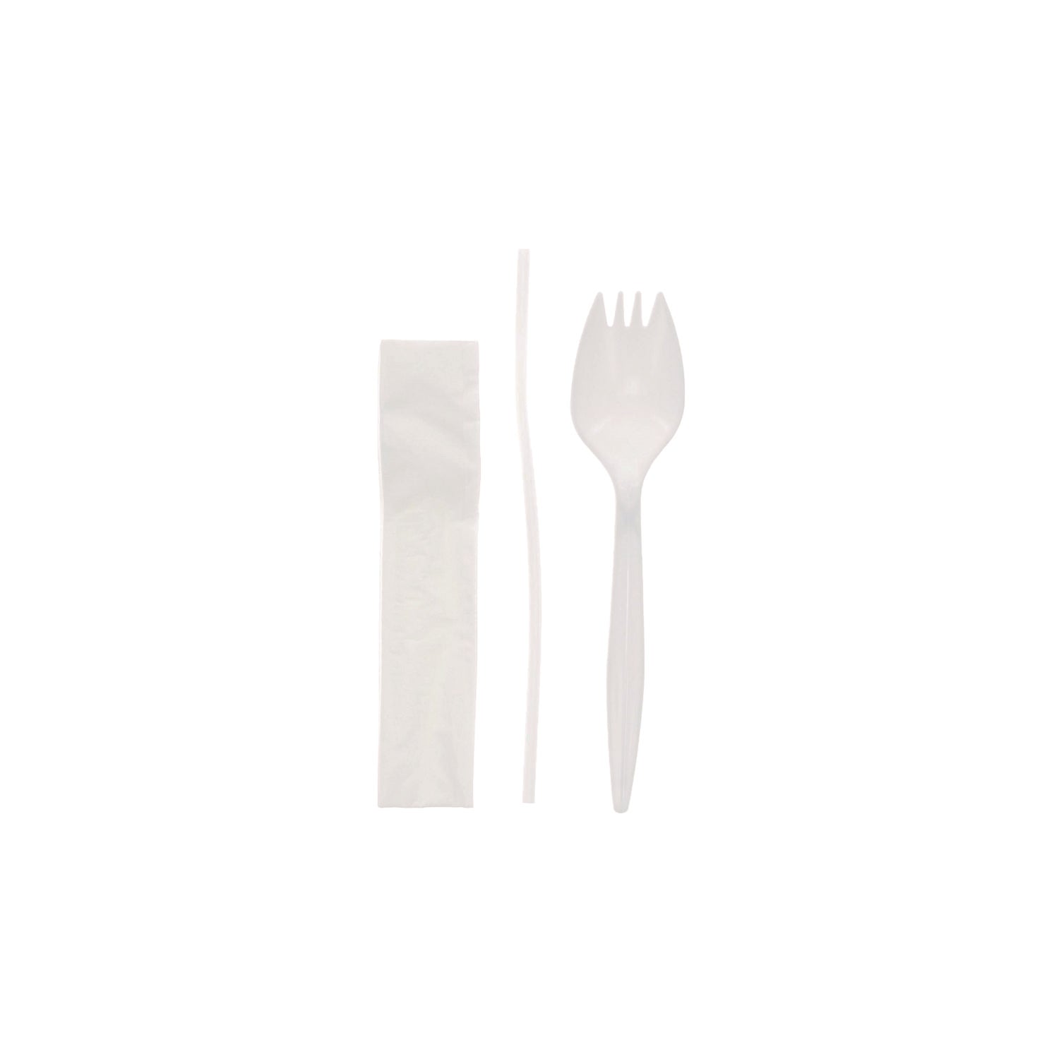 Fieldware Cutlery Kit, 5.5" Spork, 10 x 8 Napkin, Standard Straw, Mediumweight, White, 1,000/Carton Pactiv Evergreen Flipcost