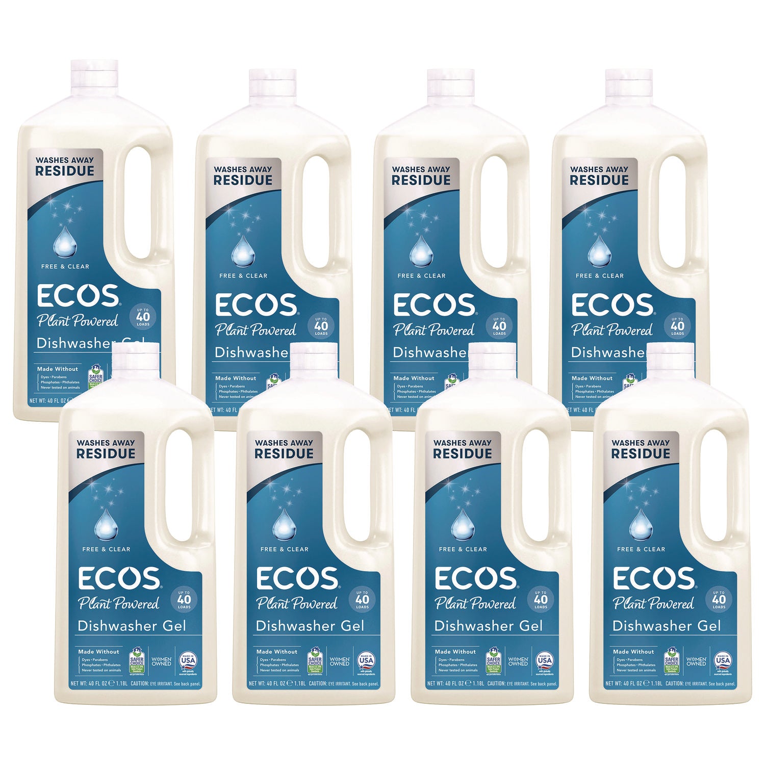 ECOS® PRO Automatic Dishwasher Gel, Free and Clear, 40 oz Bottle, 8/Carton