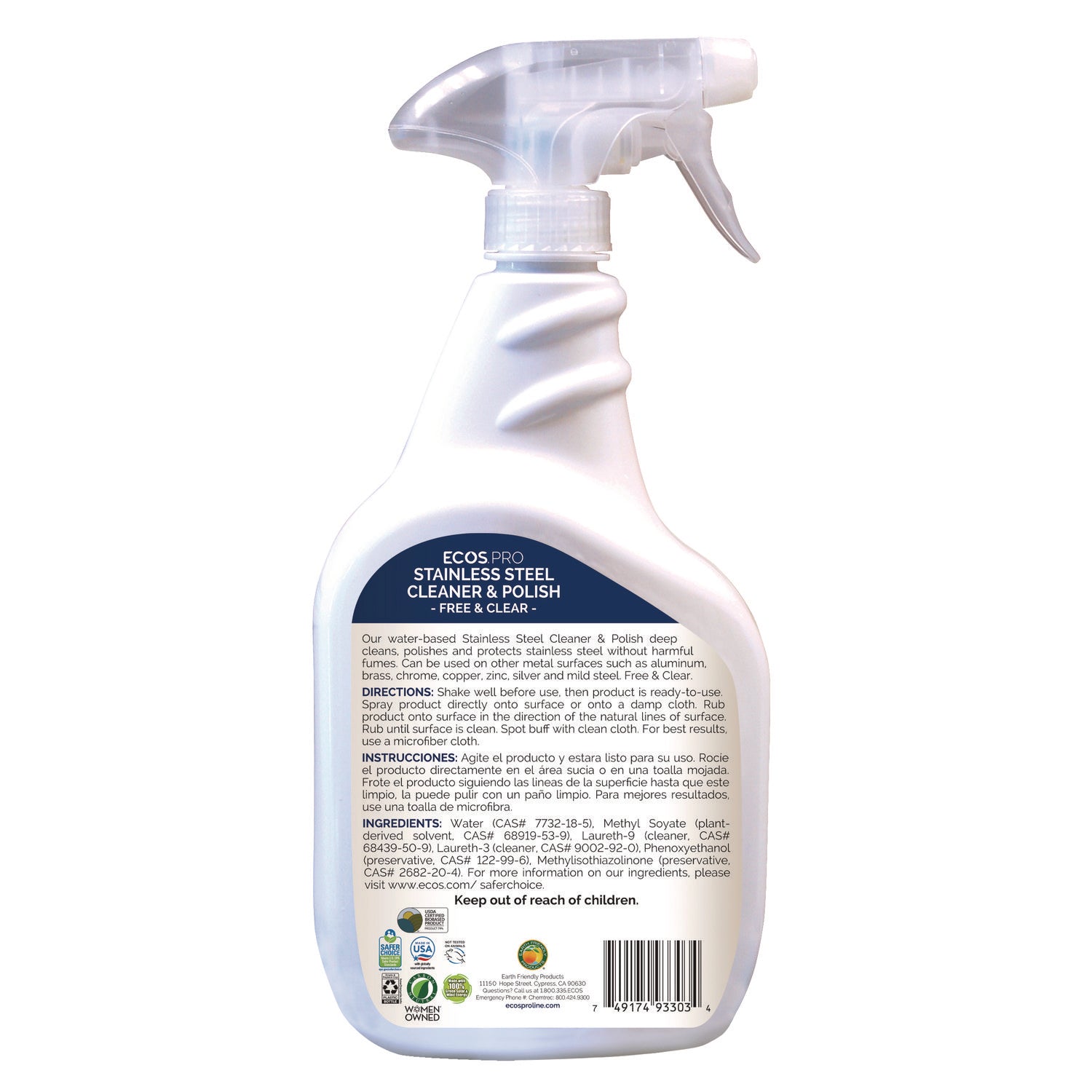 ECOS® PRO Stainless Steel Cleaner and Polish, 32 oz Spray