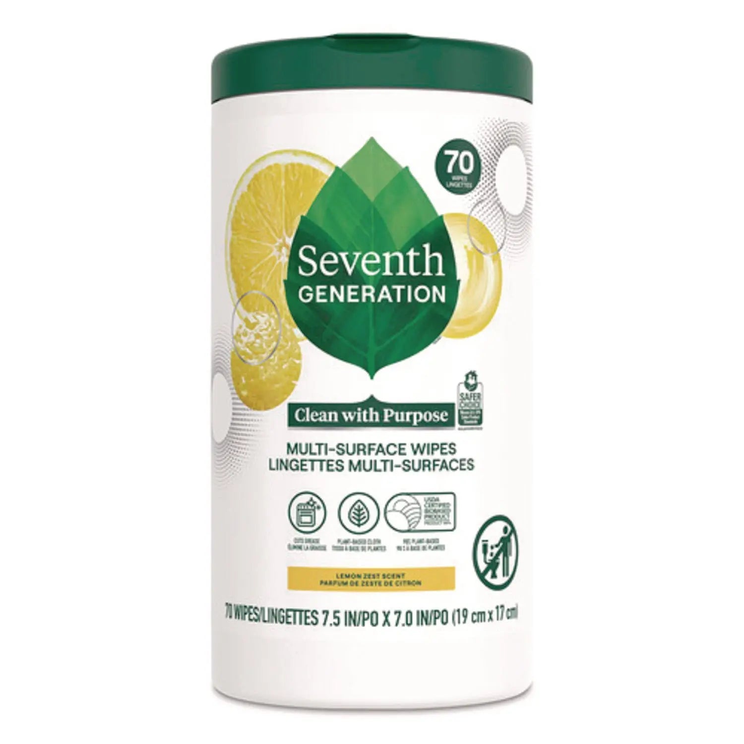 Seventh Generation® Multi-Surface Wipes, 7 x 7, Lemon Zest, White, 70 Wipes/Canister, 6/Carton Seventh Generation® Flipcost