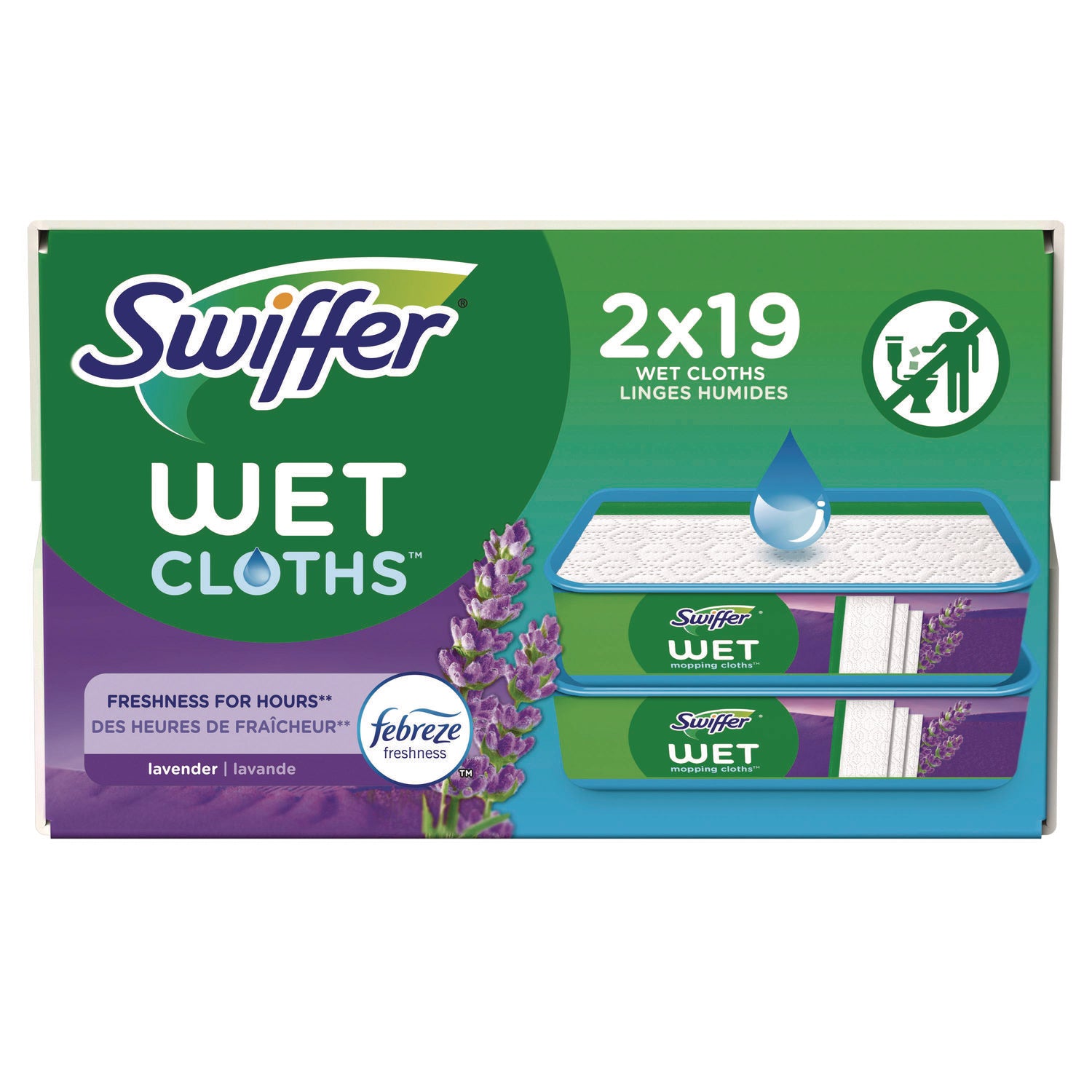 Sweeper TRAP + LOCK Wet Mop Cloth, 8 x 10, White, Lavender Scent, 38/Pack