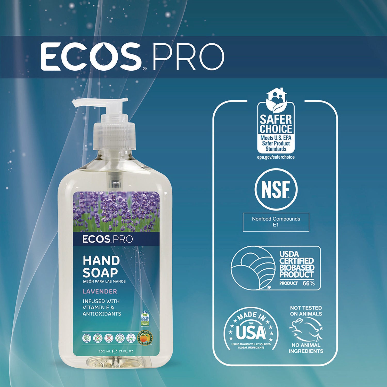 ECOS® PRO Liquid Hand Soap, Lavender, 17 oz, 6/Carton