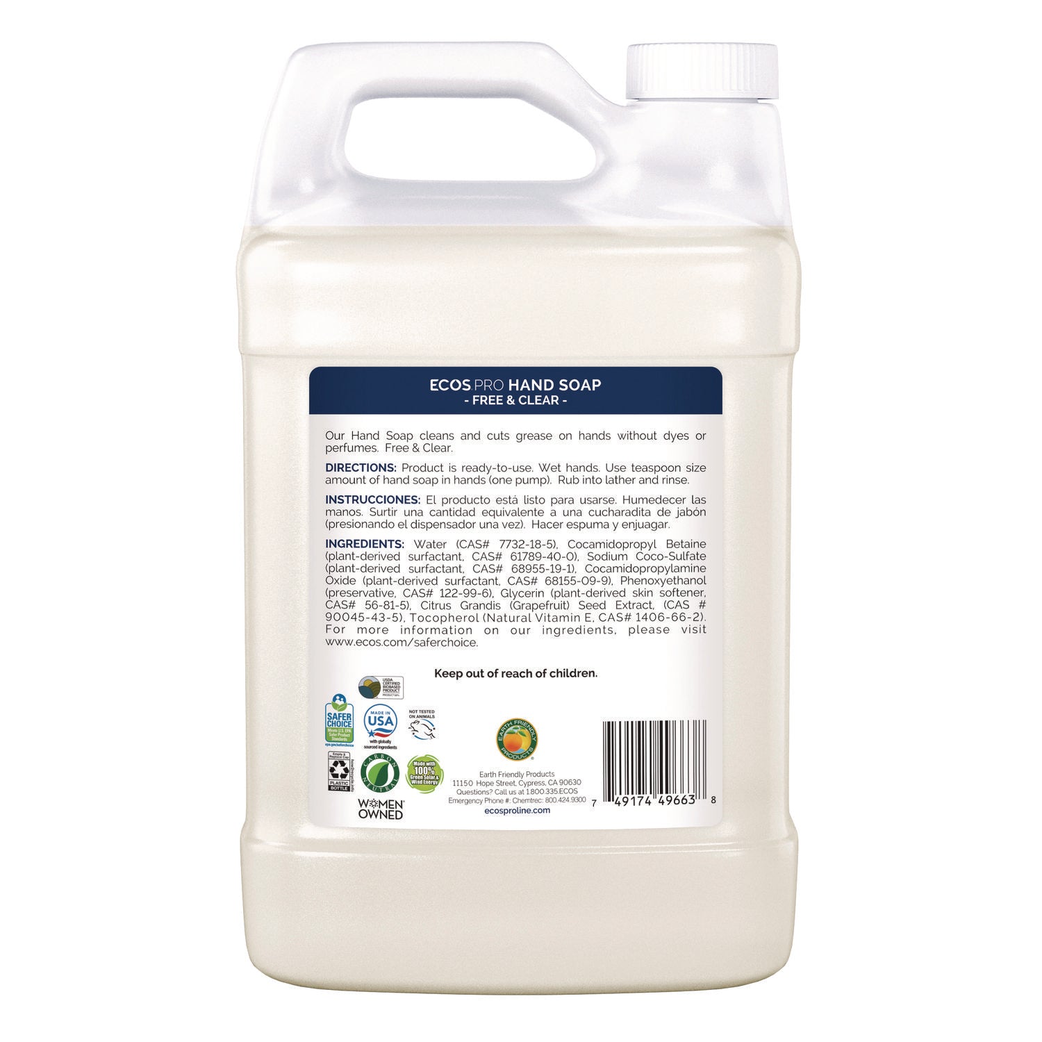 ECOS® PRO Liquid Hand Soap, Free and Clear, 1 gal, 4/Carton