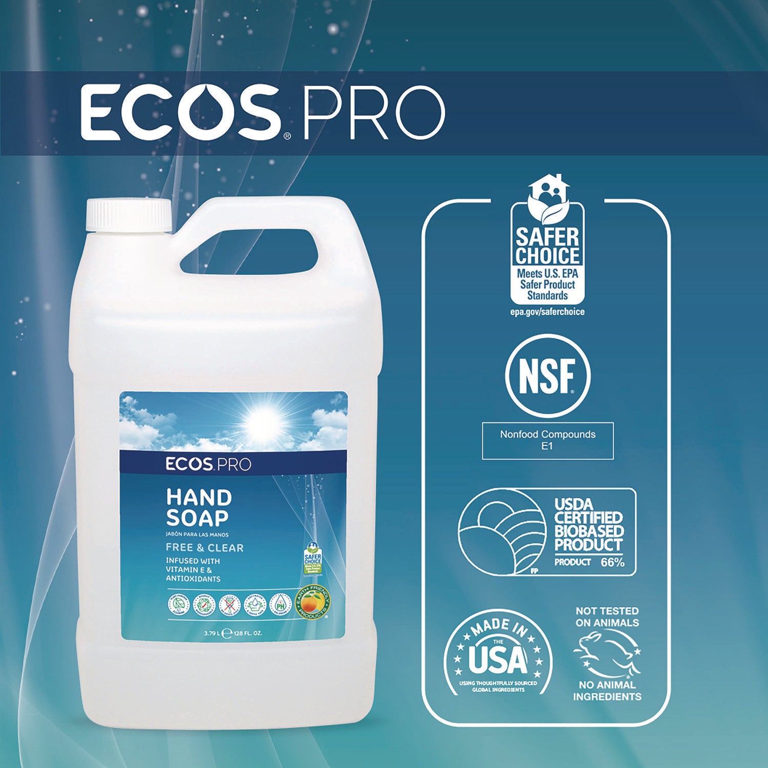 ECOS® PRO Liquid Hand Soap, Free and Clear, 1 gal, 4/Carton