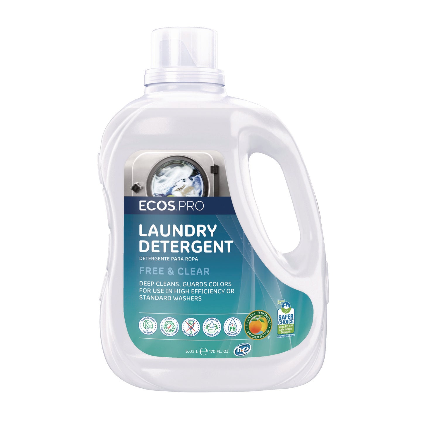 ECOS® PRO Laundry Detergent Liquid, Free and Clear, 170 oz Jug, 2/Carton