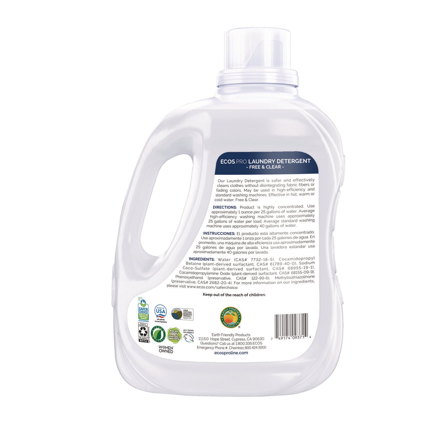 ECOS® PRO Laundry Detergent Liquid, Free and Clear, 170 oz Jug, 2/Carton