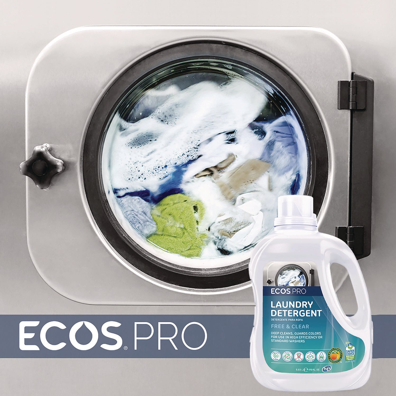 ECOS® PRO Laundry Detergent Liquid, Free and Clear, 170 oz Jug, 2/Carton