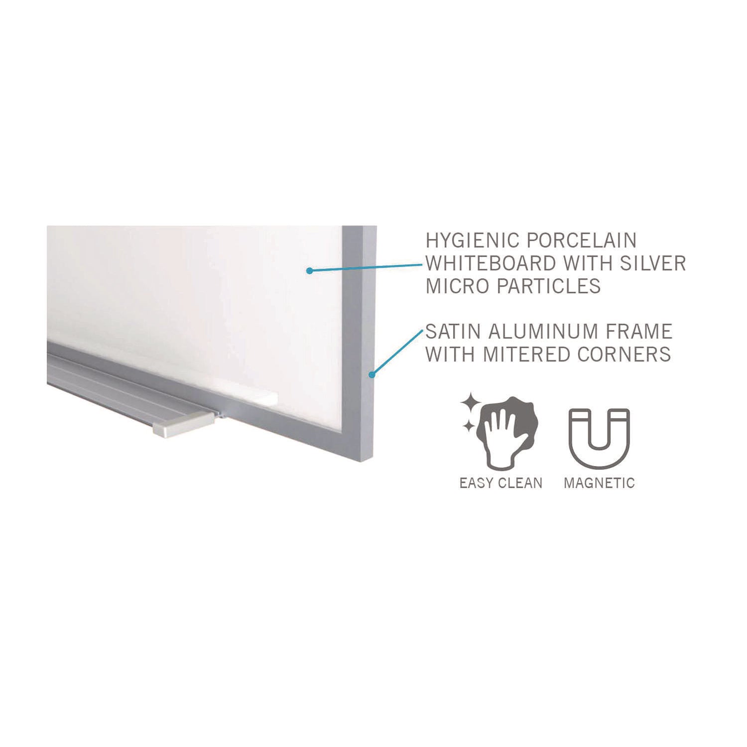 Ghent Hygienic Porcelain Magnetic Whiteboard with Aluminum Frame, 87.91" x 48.5", White Surface, Satin Aluminum Frame