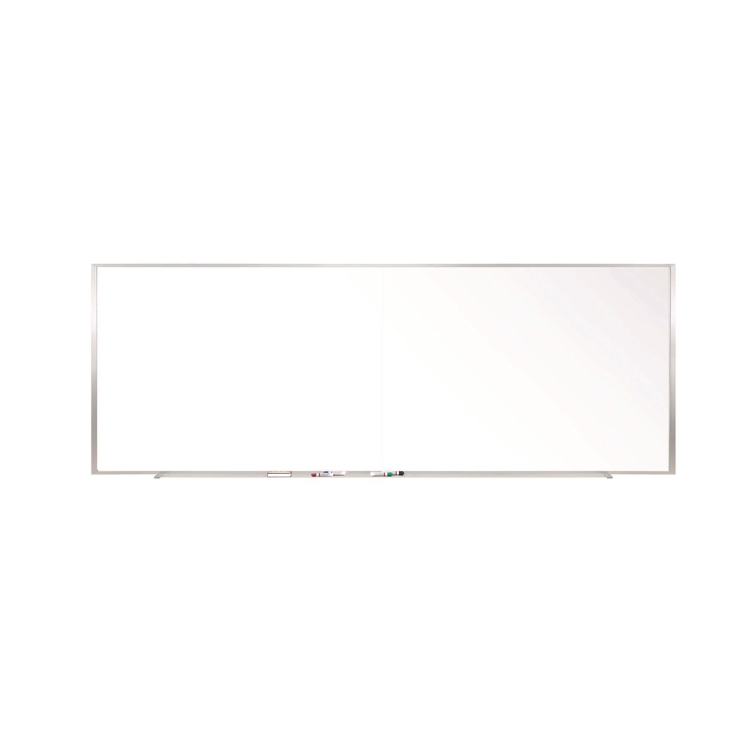 Ghent Two-Piece M1 Porcelain Magnetic Whiteboard, 144.5" x 48.5", White Surface, Satin Aluminum Frame