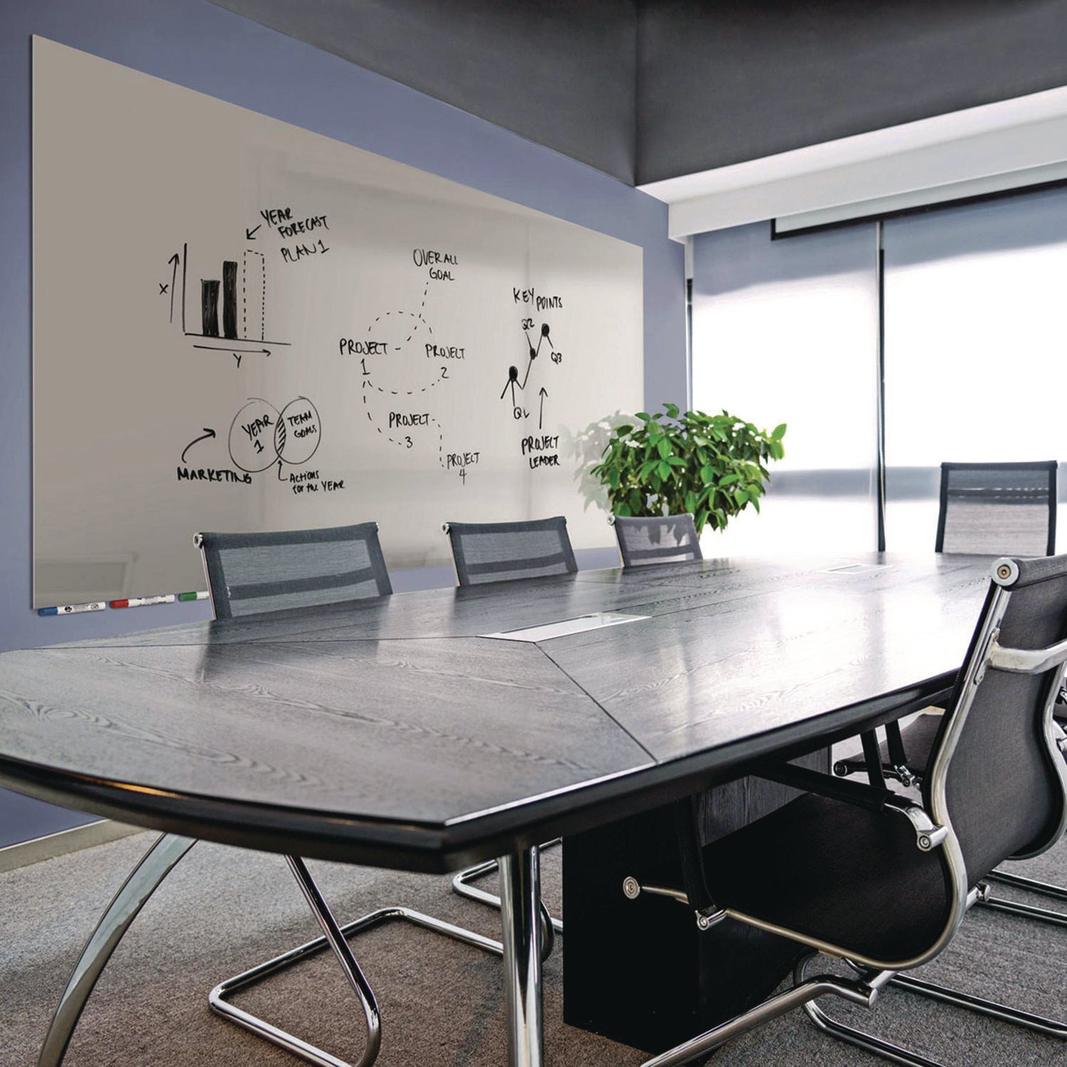 Ghent Aria Low-Profile Frameless Magnetic Glassboard, 72" x 48", Gray Surface