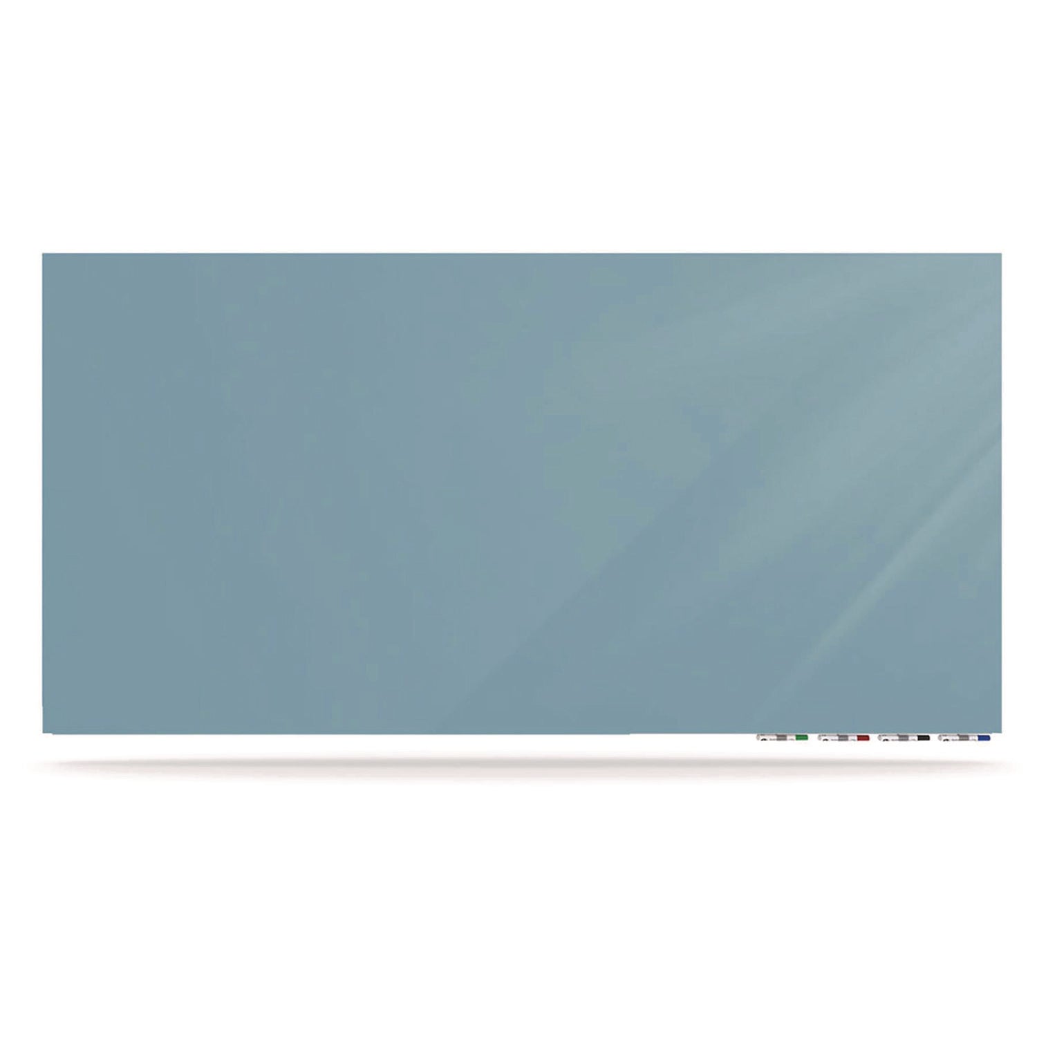 Ghent Aria Low-Profile Frameless Magnetic Glassboard, 96" x 48", Denim Blue Surface