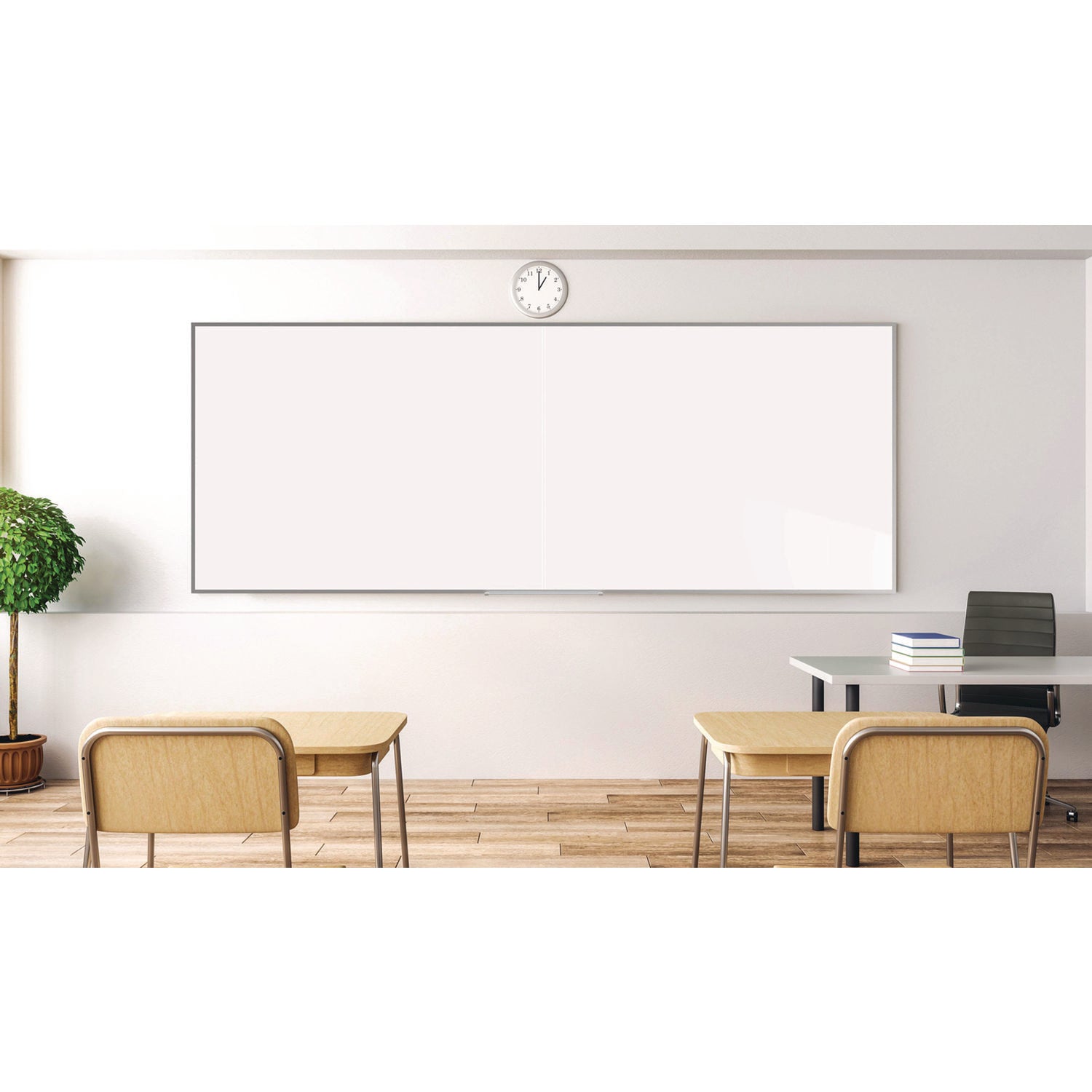 Ghent Two-Piece M2 Non-Magnetic Whiteboard with Aluminum Frame, 144.5" x 48.5", White Surface, Satin Aluminum Frame