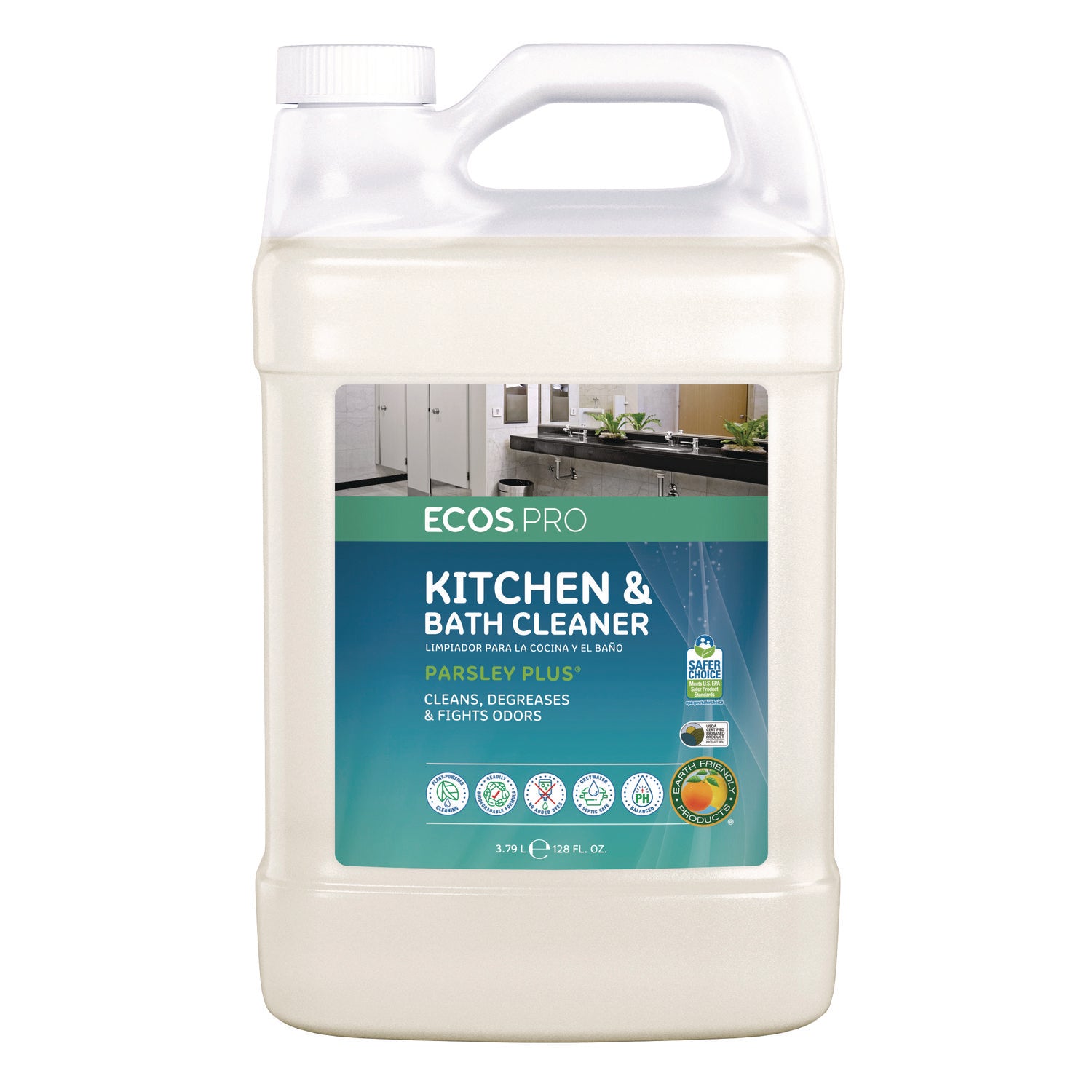 ECOS® PRO Parsley Plus All-Purpose Kitchen and Bathroom Cleaner, Herbal Scent, 1 gal Bottle, 4/Carton