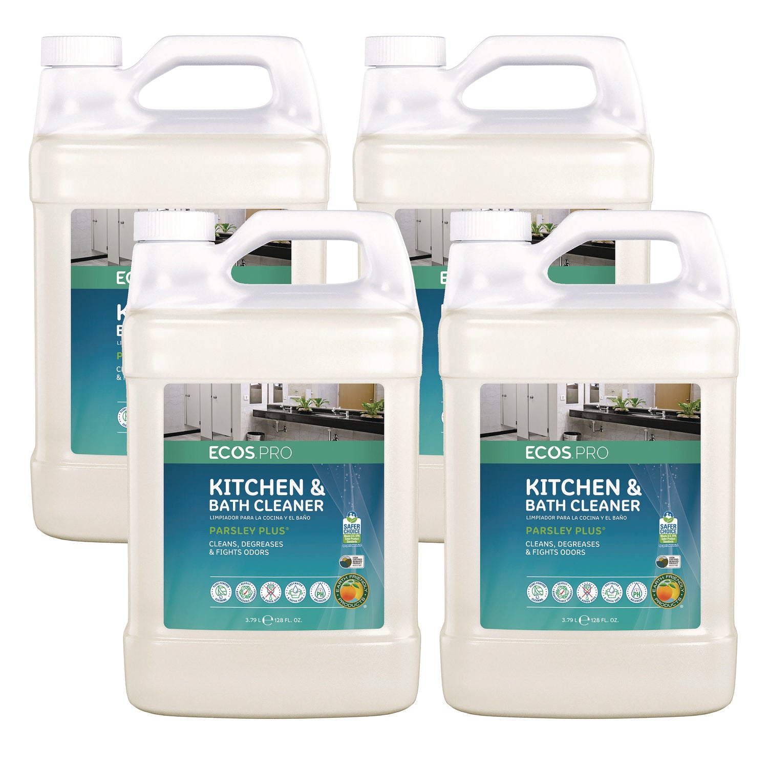 ECOS® PRO Parsley Plus All-Purpose Kitchen and Bathroom Cleaner, Herbal Scent, 1 gal Bottle, 4/Carton