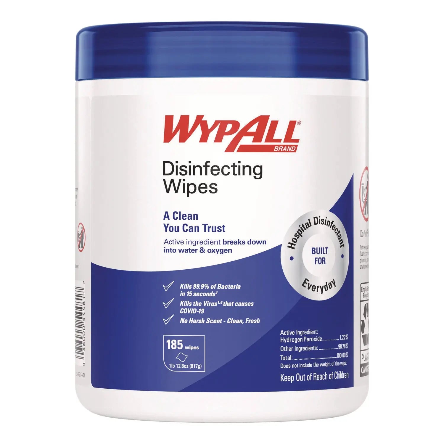 WypAll® Hydrogen Peroxide Disinfecting Wipes, 1-Ply, 7 x 5.75, Fresh Scent, White, 185 Wipes/Canister WypAll® Flipcost